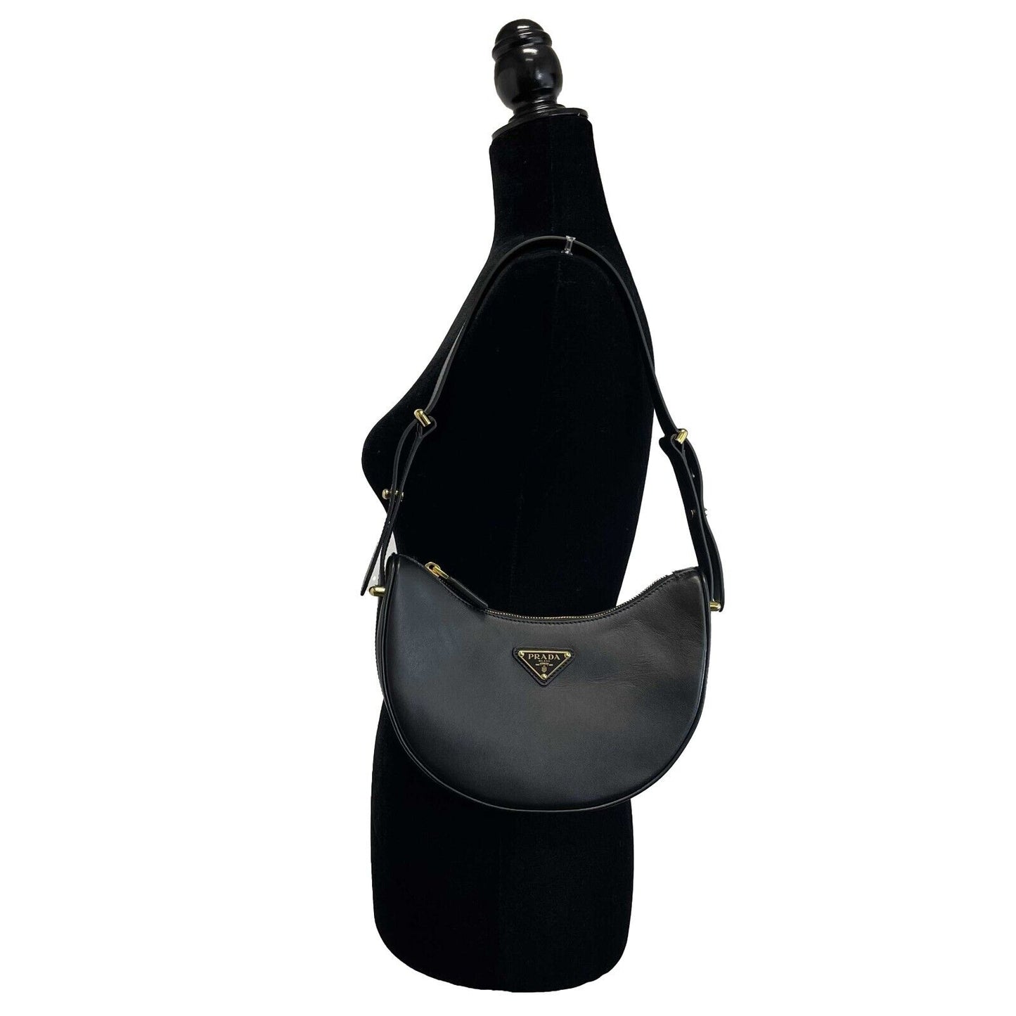 Prada Black Arqué leather shoulder bag Excellent Handbag w/box