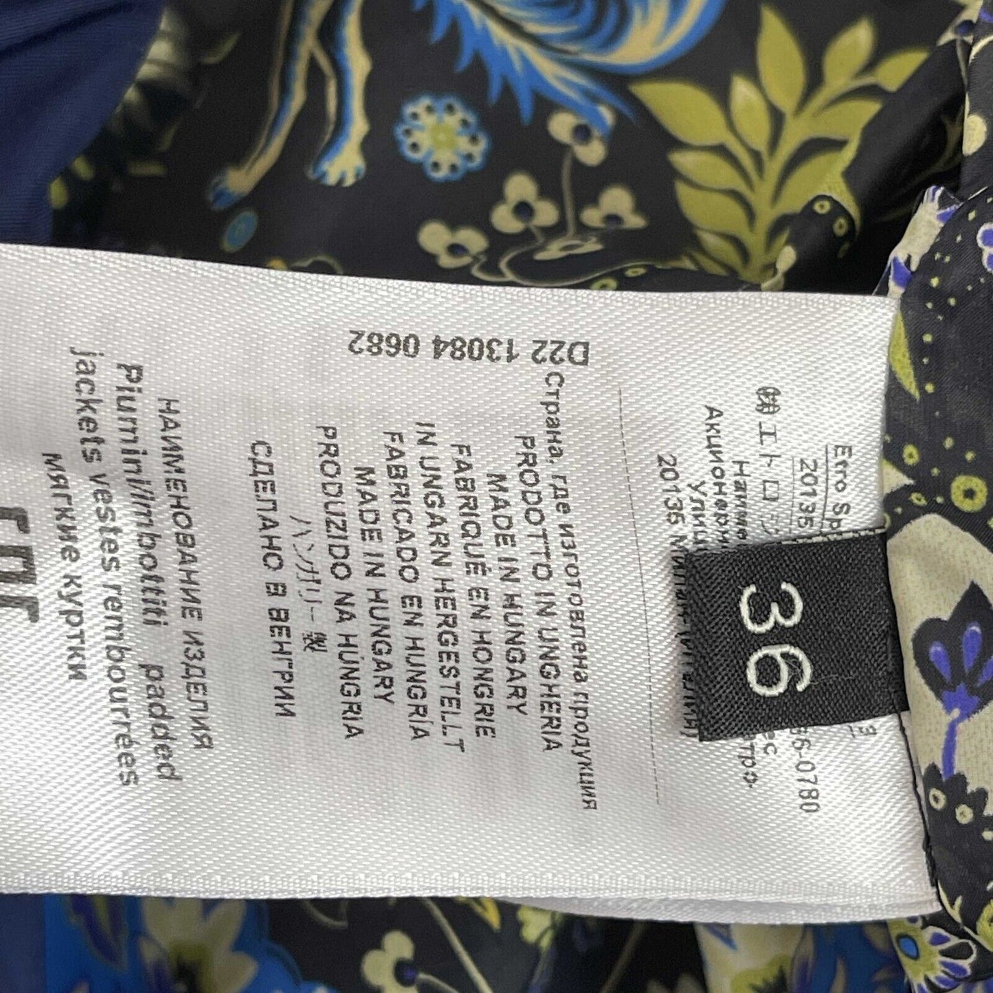 Etro NEW RUNWAY 2022/23 FW RUNWAY Folkloric Navy Puffer Down Jacket 36 XXS