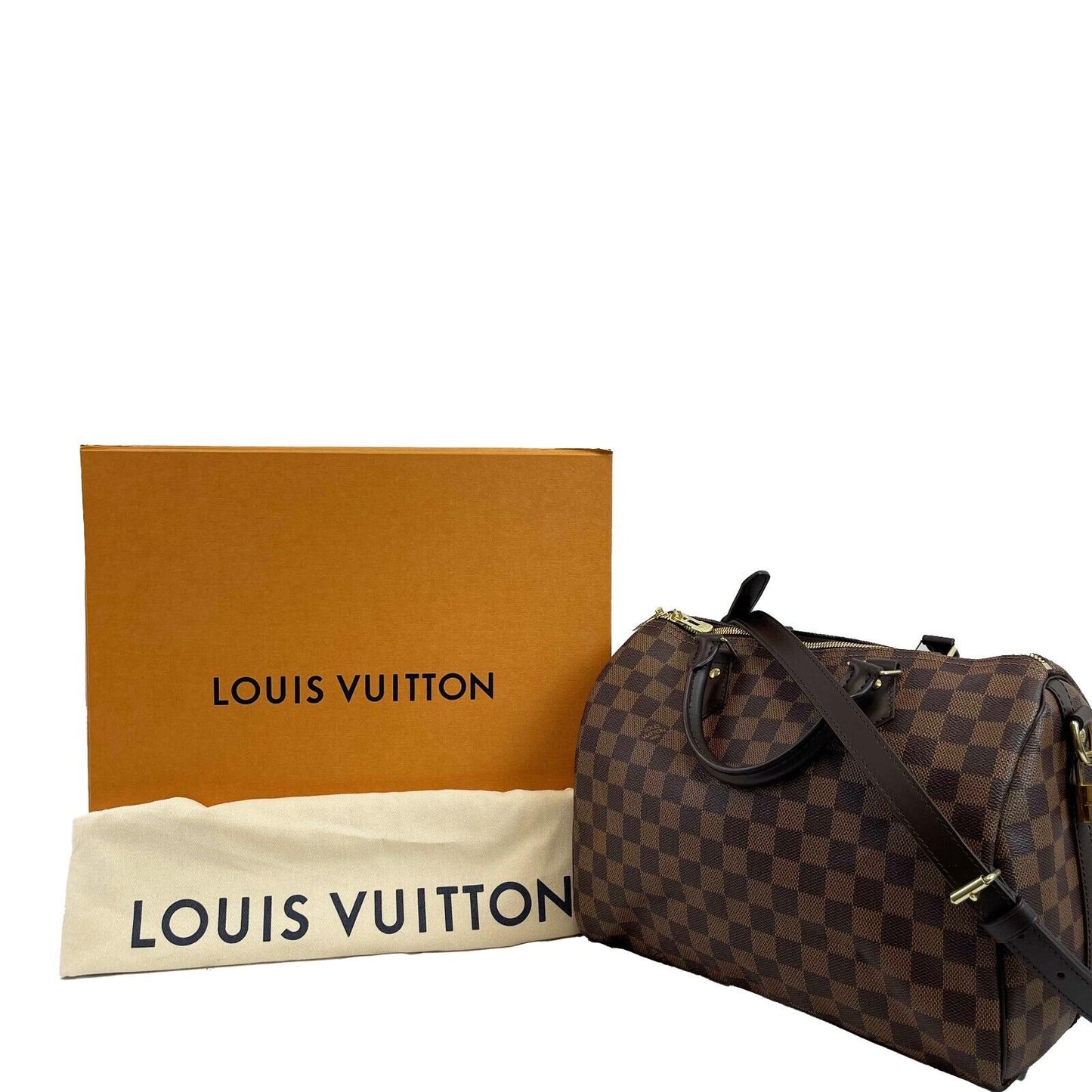 Louis Vuitton Excellent Damier Ebene Speedy Bandouliere 30 Brown Handbag