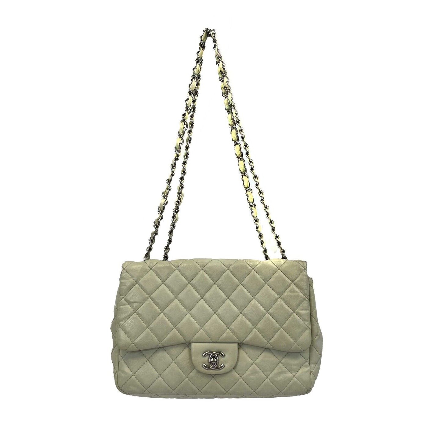 CHANEL - Classic Maxi CC Ecru Single Flap Shoulder Bag