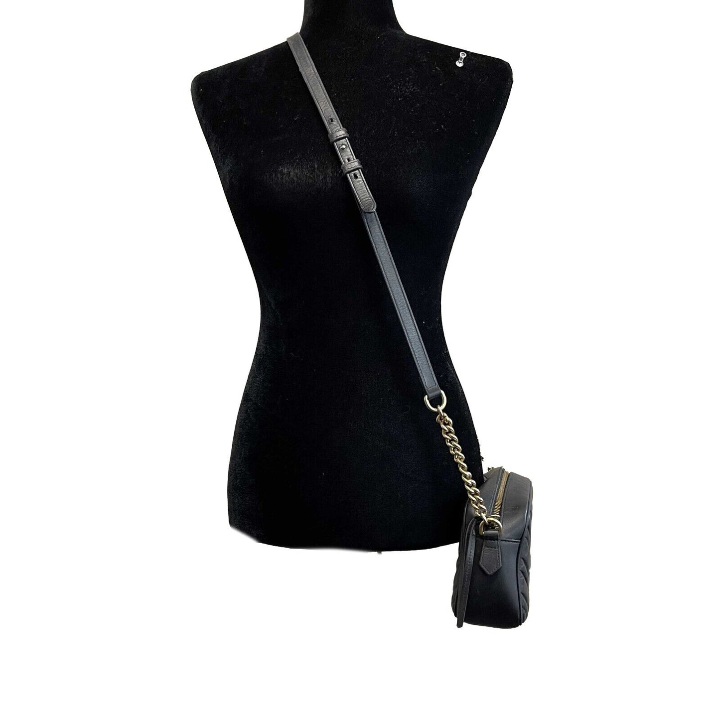 GUCCI Calfskin Matelasse Small GG Marmont Chain Crossbody