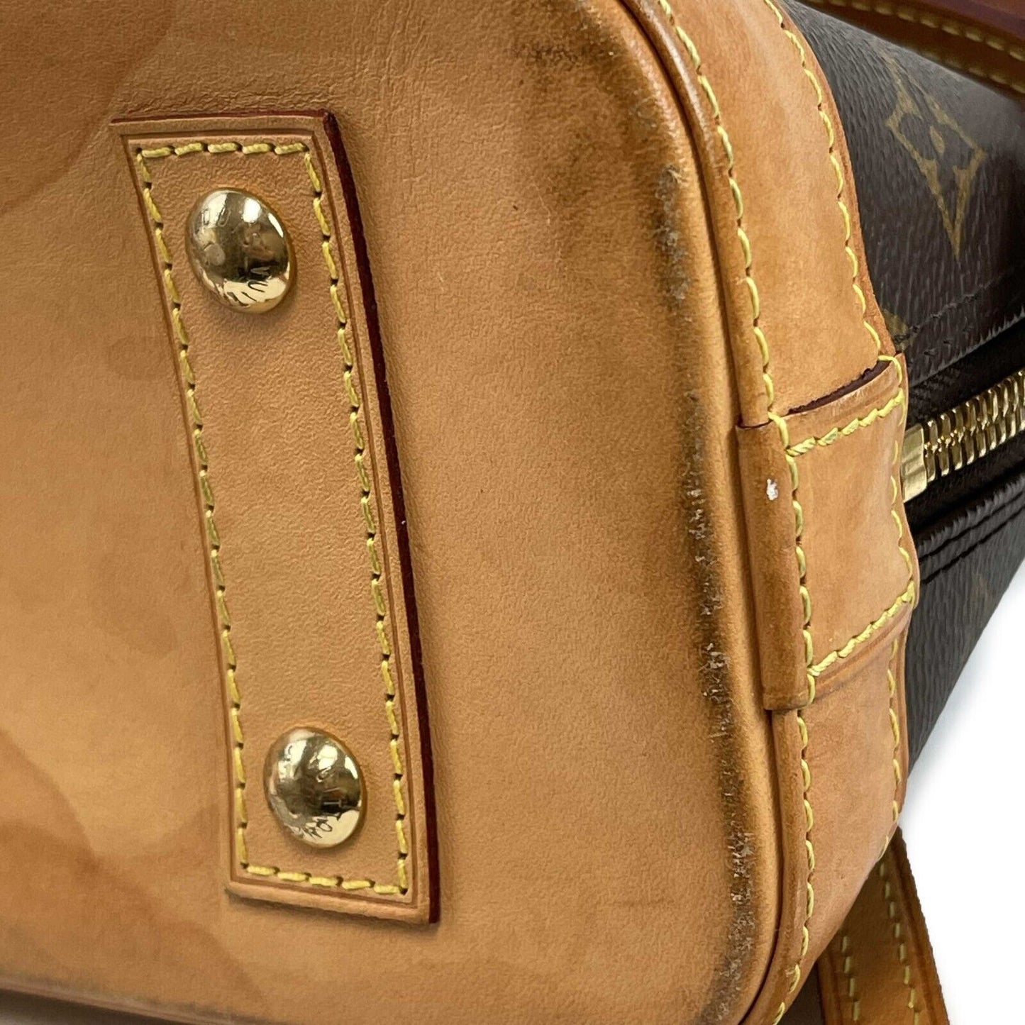Louis Vuitton Alma Monogram Canvas BB Brown Good Handbag Crossbody Bag W/ Lock & Key