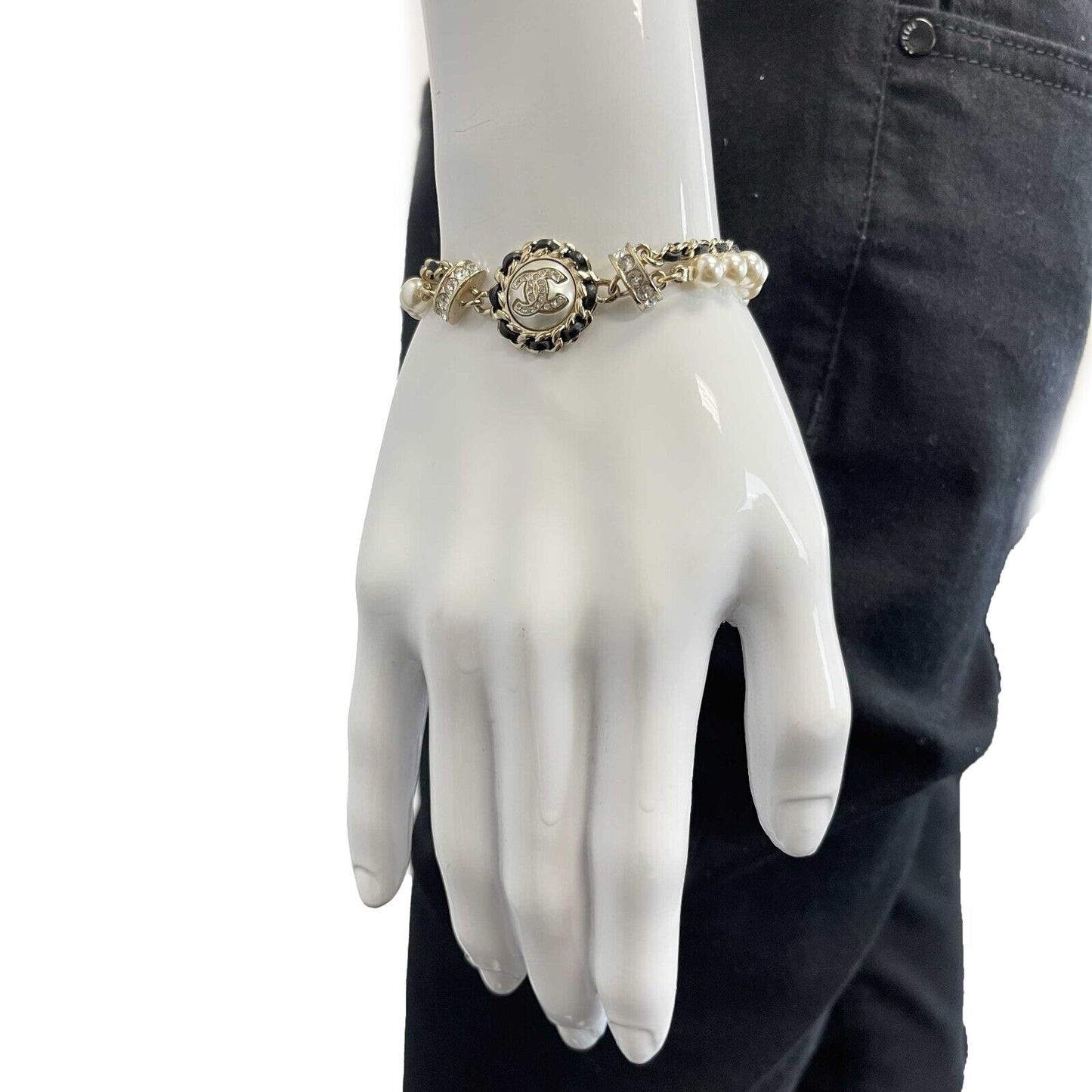 Chanel CC Faux Crystal Pearl Linked Chain Bracelet 2021