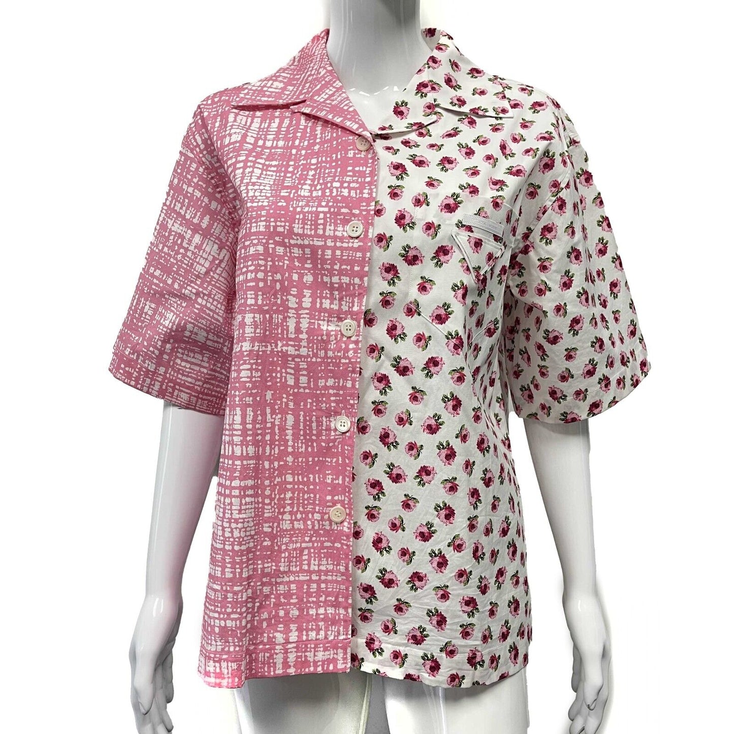 Prada Double Match poplin Button up shirt Rose Plaid 38 US 2 Excellent