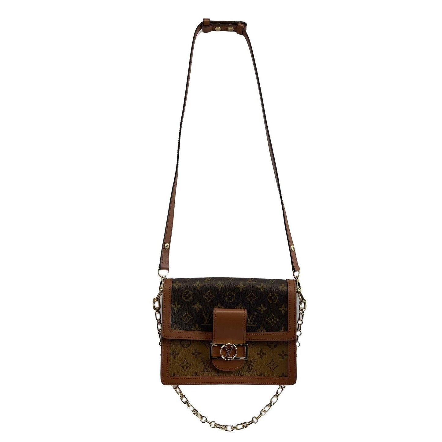 Louis Vuitton Dauphine Reverse Monogram Canvas Leather MM Brown Handbag NEW Box