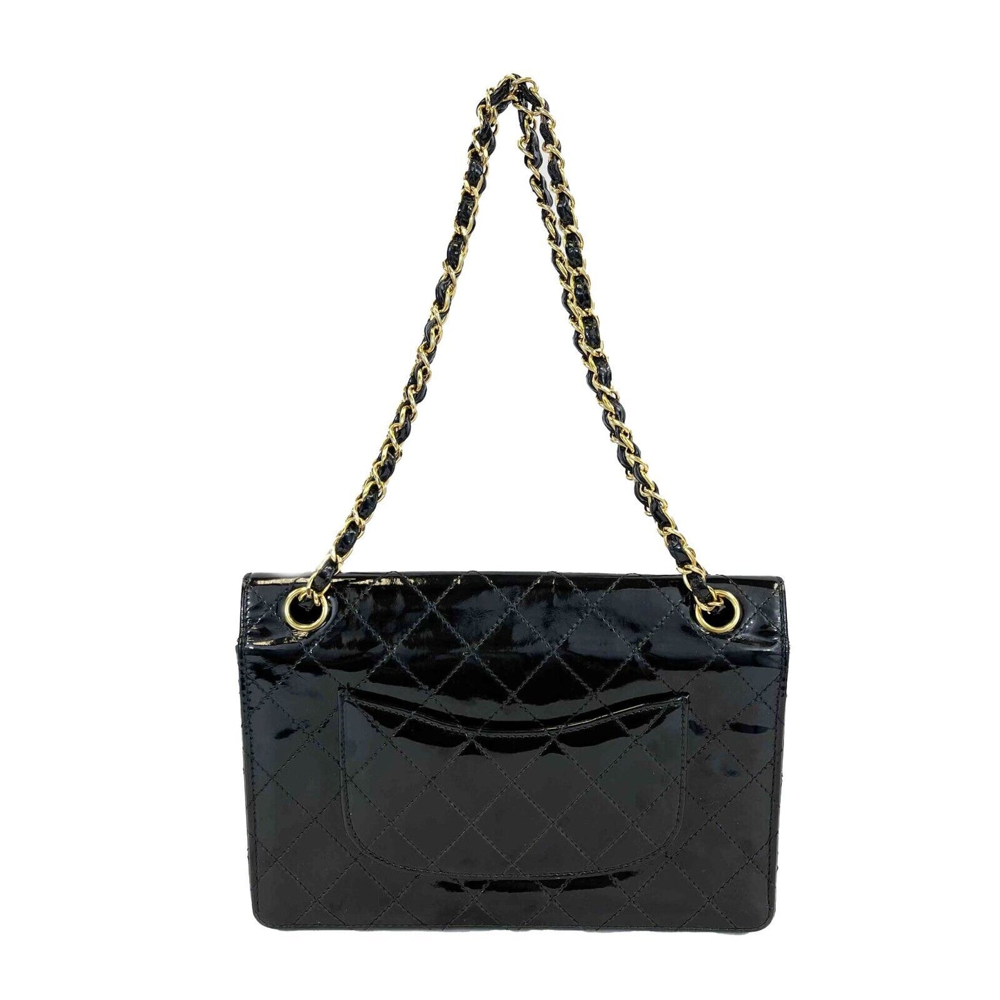 Chanel - Black Vintage CC Turnlock - Patent Quilted Flap - Gold Hardware Handbag