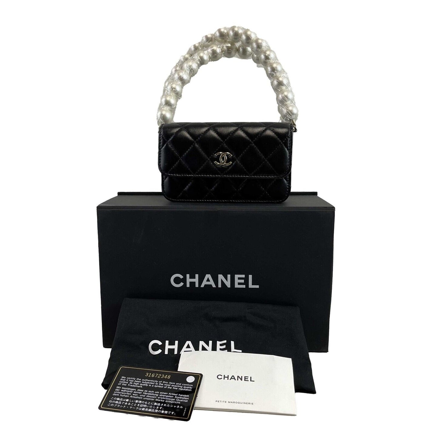 Chanel NEW Wallet on Chain Mini Black Giant Pearls Clutch Black Crossbody