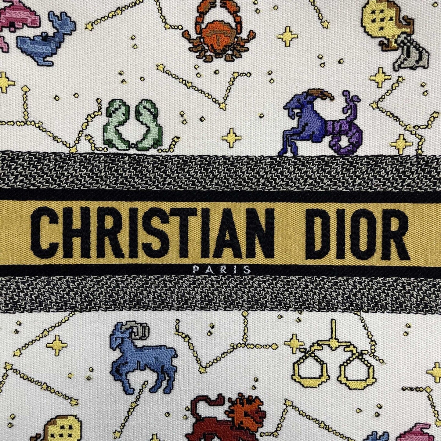 Christian Dior - NEW 2022 Large Pixel Zodiac Embroidered Canvas Book Tote