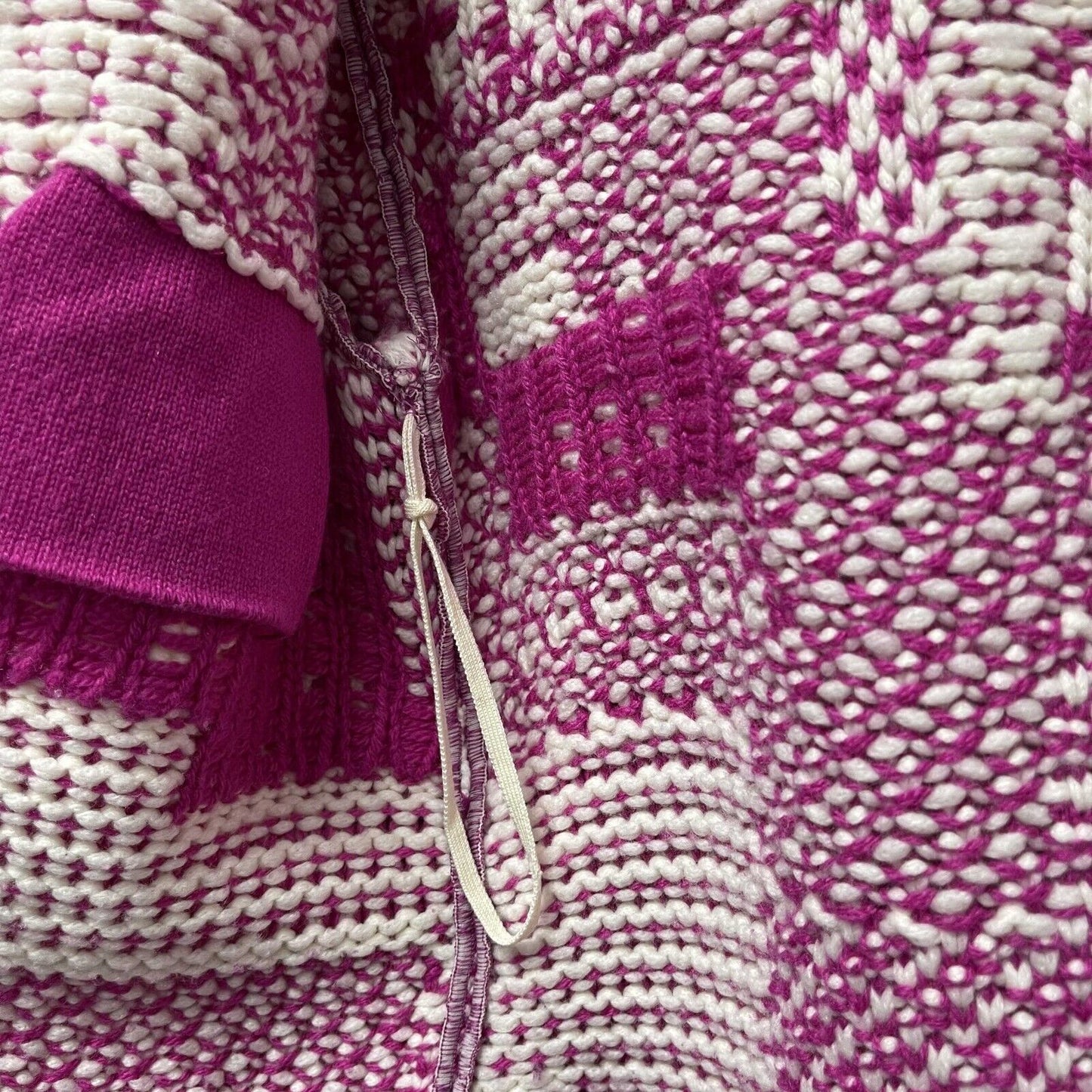 Chanel 20C Cocomark belted pink and white Cashmere knit cardigan 34 US 2 sweater