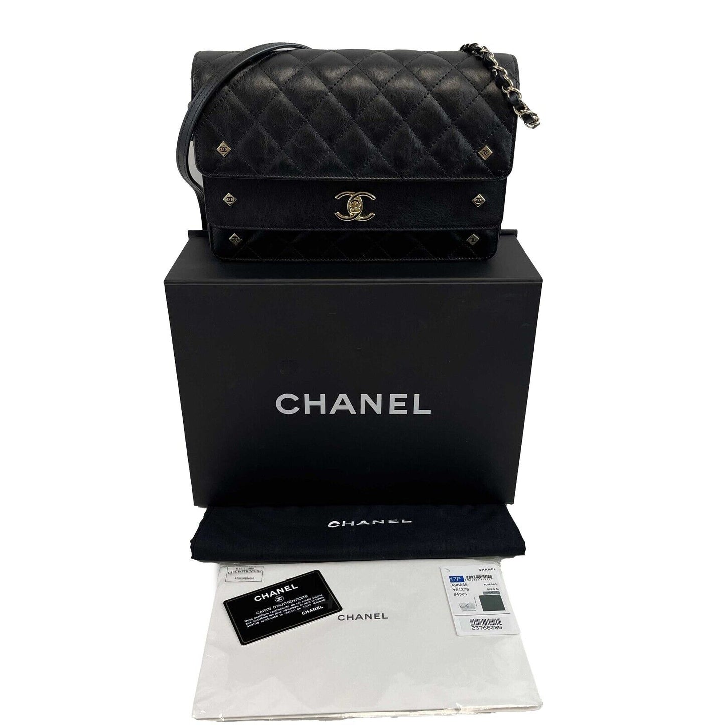 RARE Chanel Double Flap Pocket Medium CC Charm Black Handbag 2017