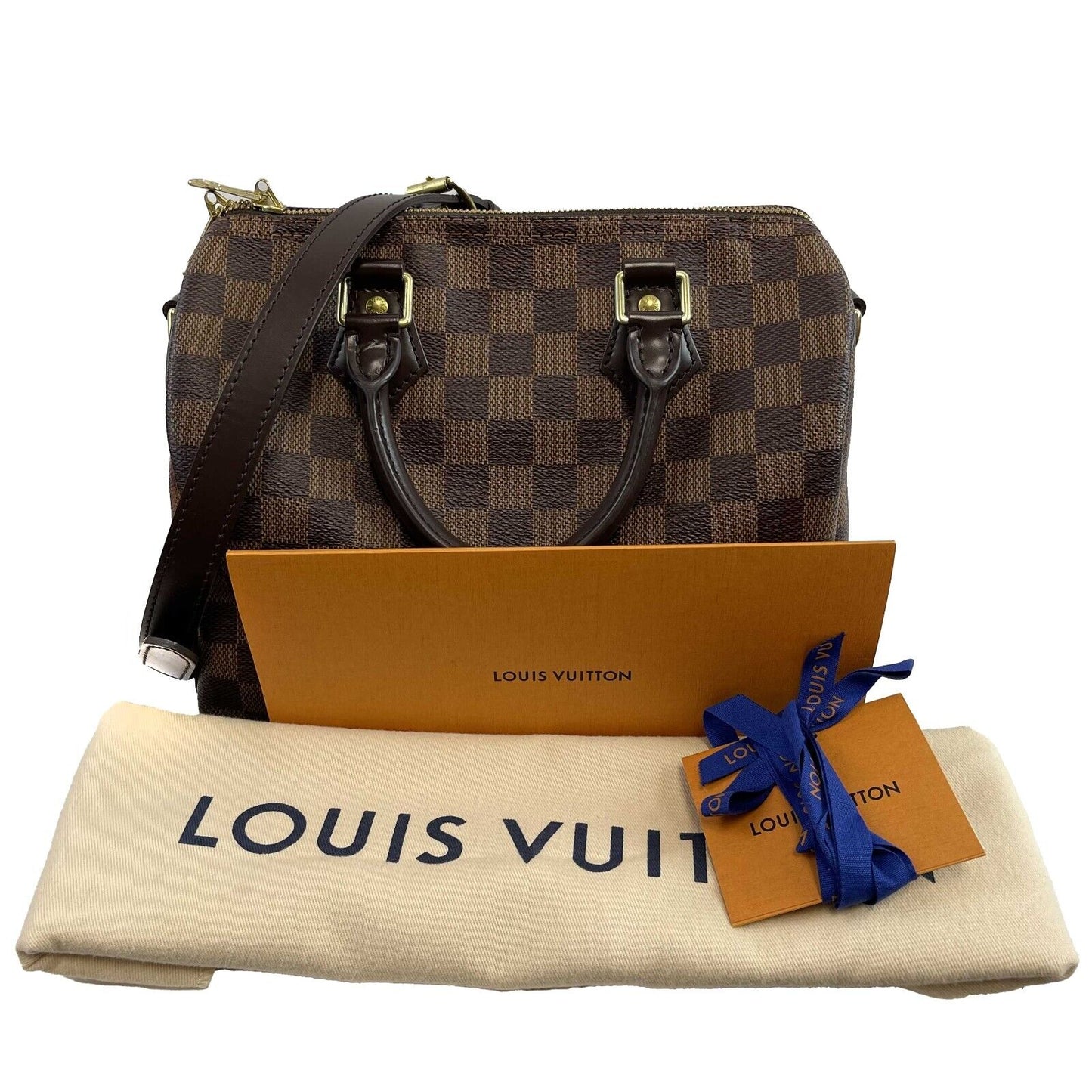Louis Vuitton Speedy Bandoulier 25 Red Interior Damier Ebene Crossbody Brown