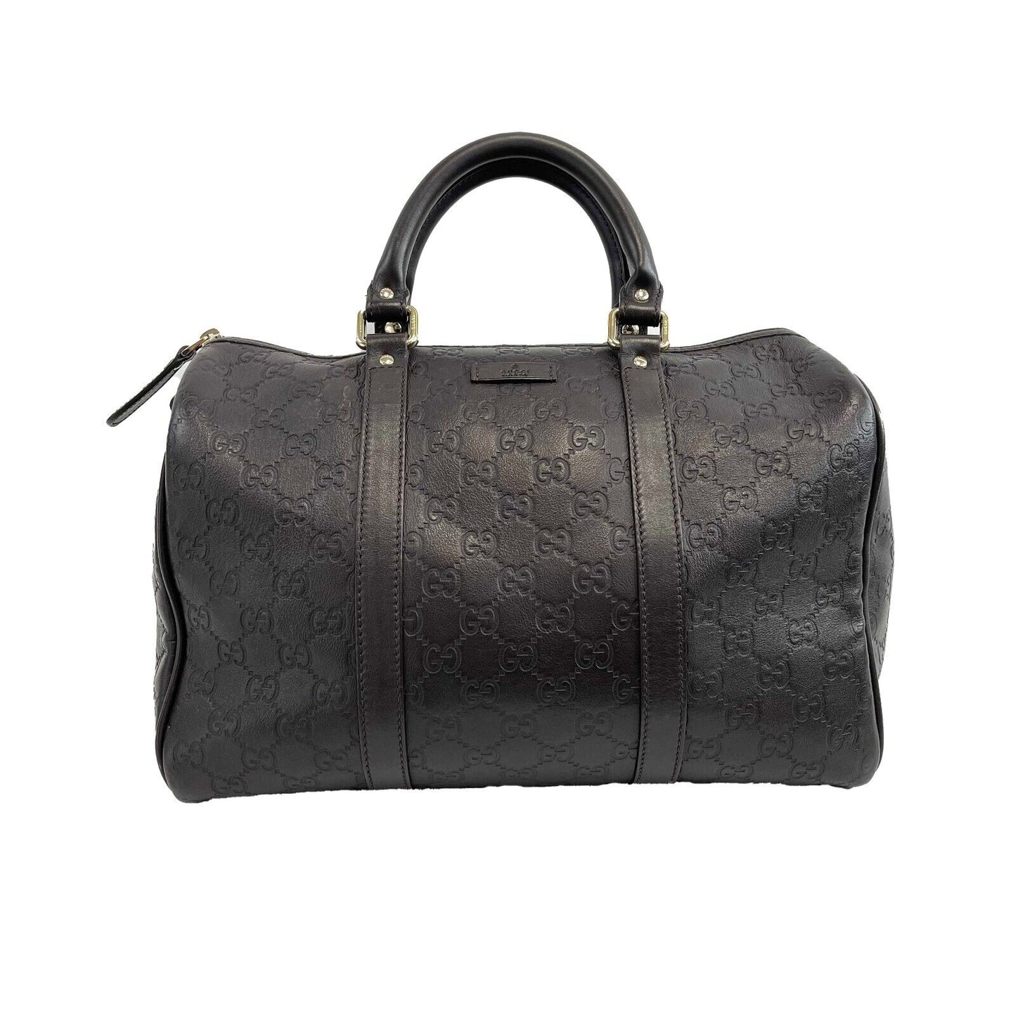 Gucci - Embossed Leather Monogram Speedy Medium Brown Top Handle Bag