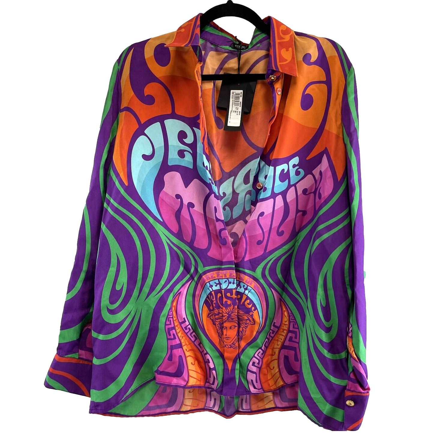 Versace Medusa Logo Printed Silk Multicolor Top - New w/ Tags