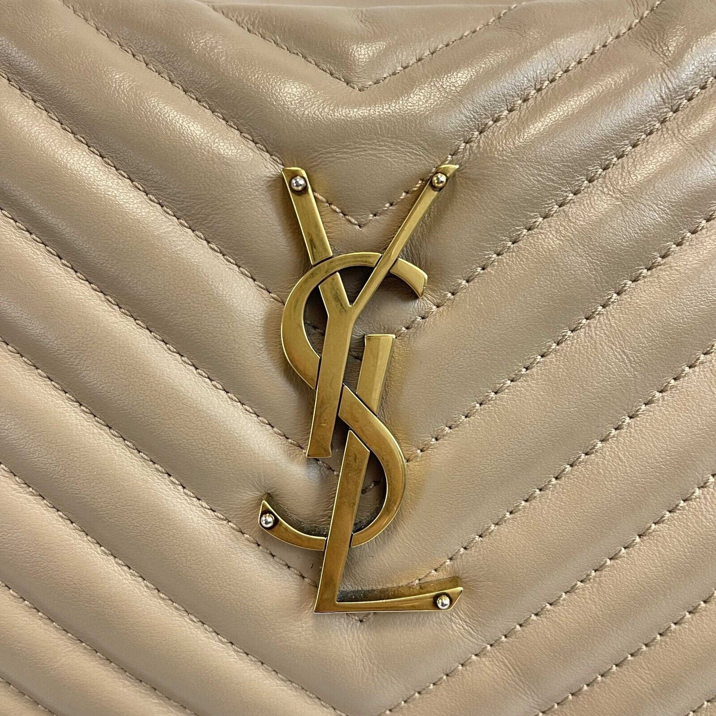 Saint Laurent - YSL Dark Beige Chevron Leather Small Camera Bag w/ Tassel Crossbody