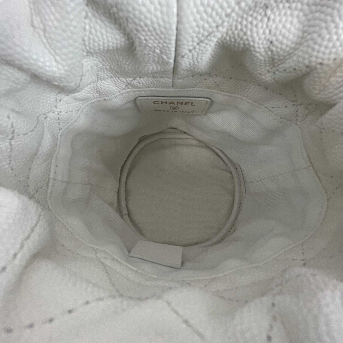 CHANEL - NEW Mini Bucket Bag - White Cavier Leather / God 10 Coins CC Crossbody