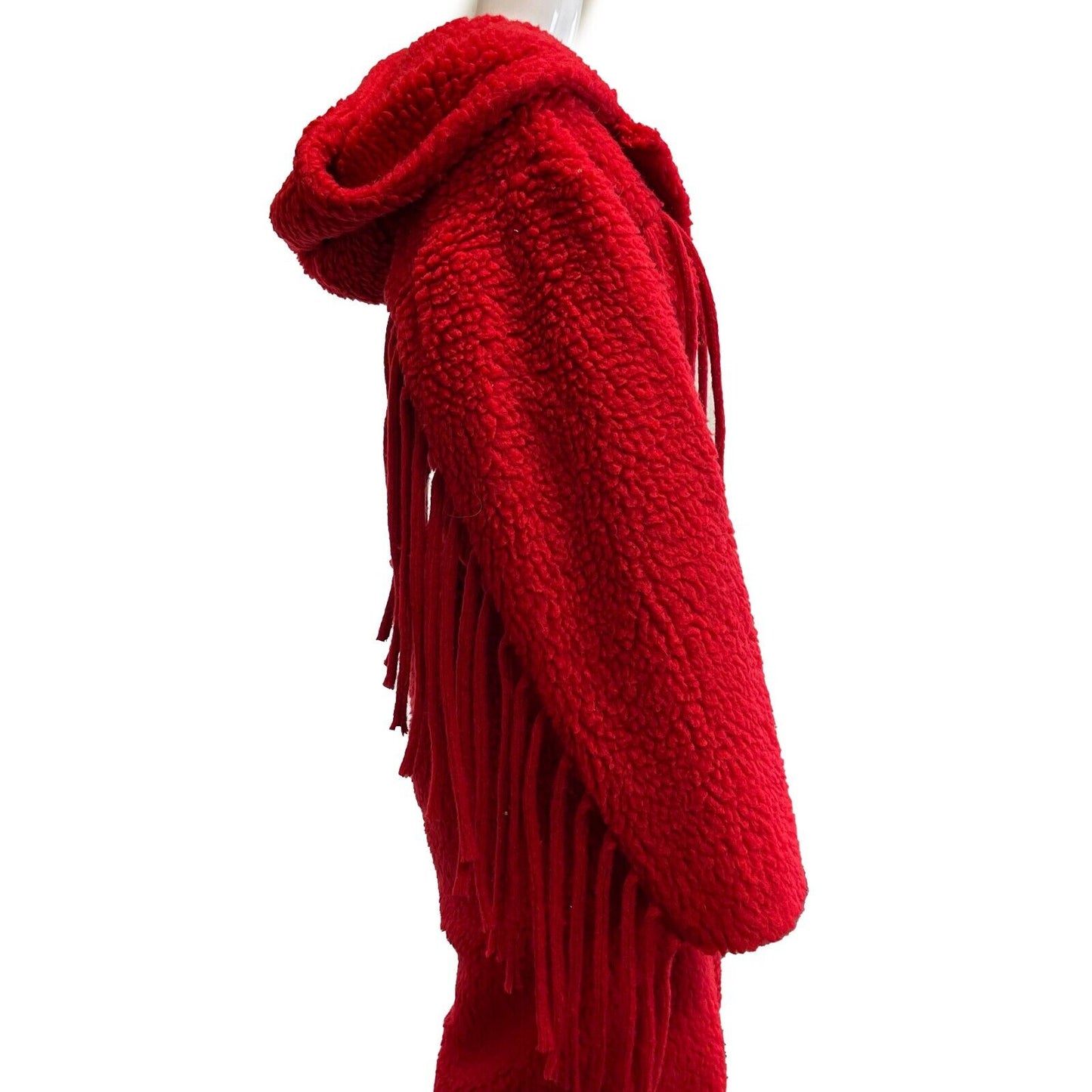 Stella McCartney New with Tags 2022/23 FW Runway Teddy Red Fringe Coat 34 US 0