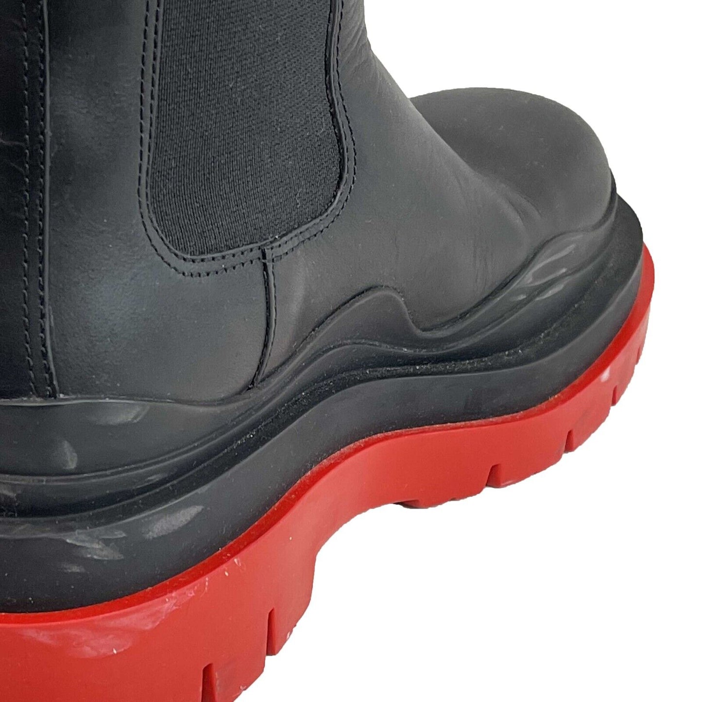 Bottega Veneta Leather Chelsea Red-Sole Tire Combat Boots Black Red 36 US 6