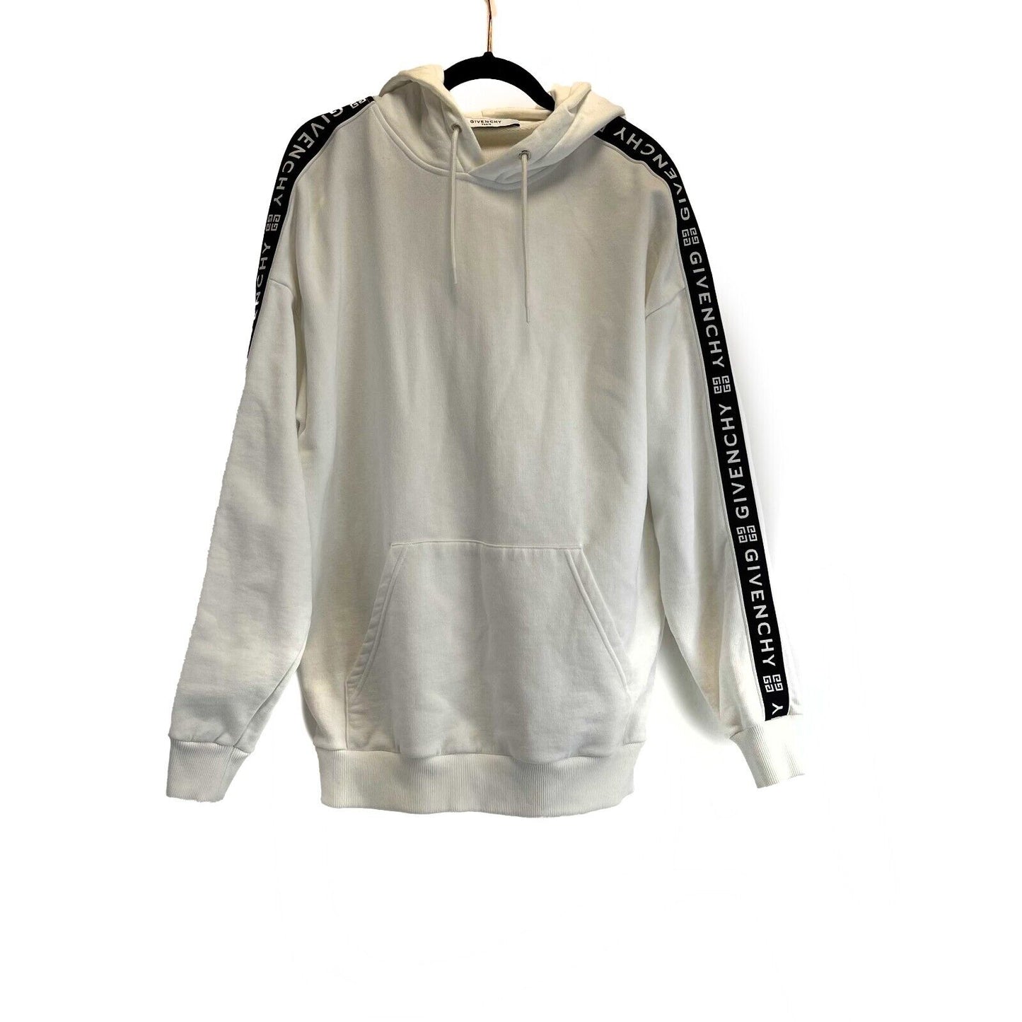 GIVENCHY - White Logo Tape - White / Black Hoodie - Size S