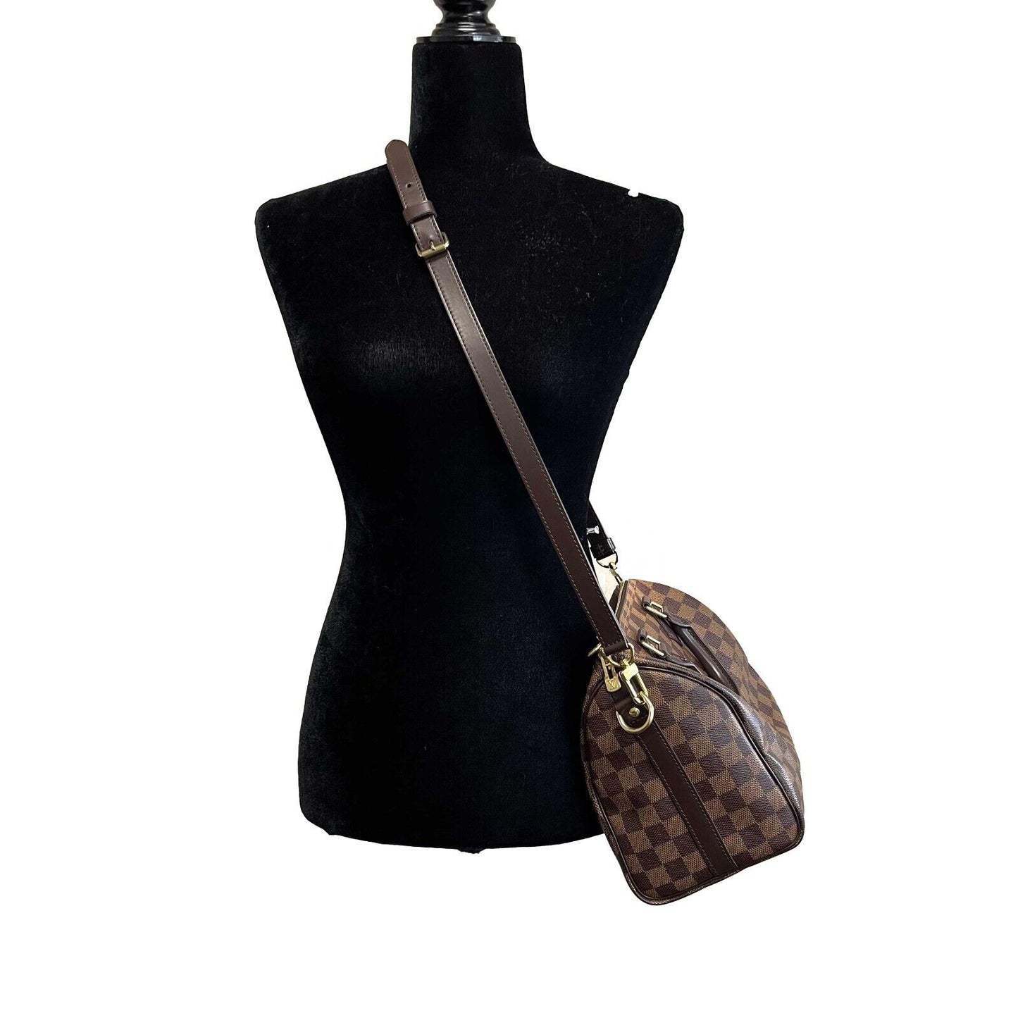 Louis Vuitton Speedy Bandoulier 25 Red Interior Damier Ebene Crossbody Brown