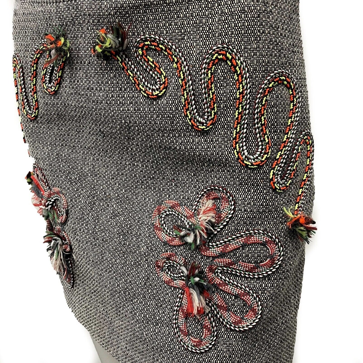 Stella McCartney Wool Mini Grey Tweed Embroidered Mini Skirt 38 US 4-6 Small