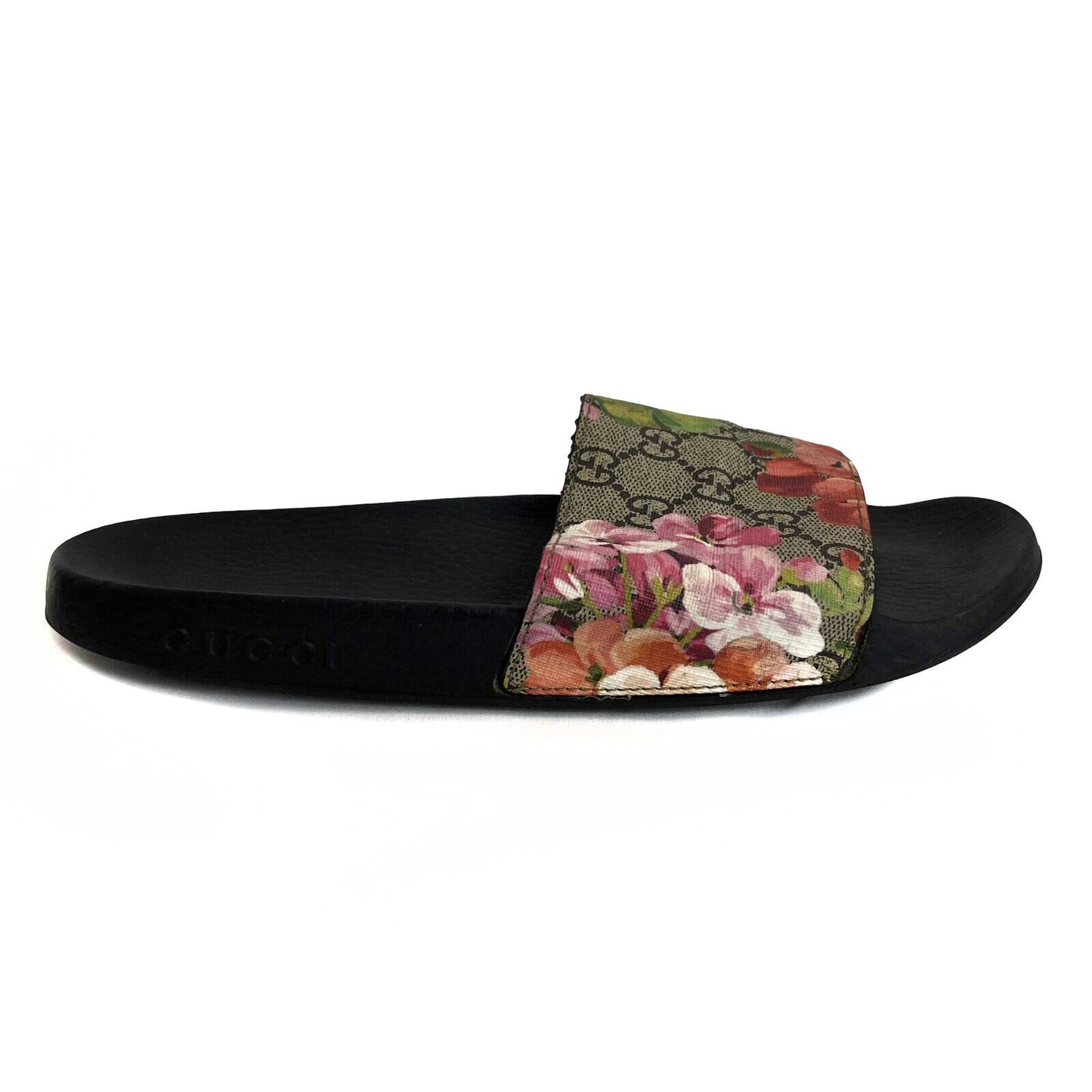 Gucci Women's Flora Bloom Supreme Print Slides Sandal Pink Black 39 US 9