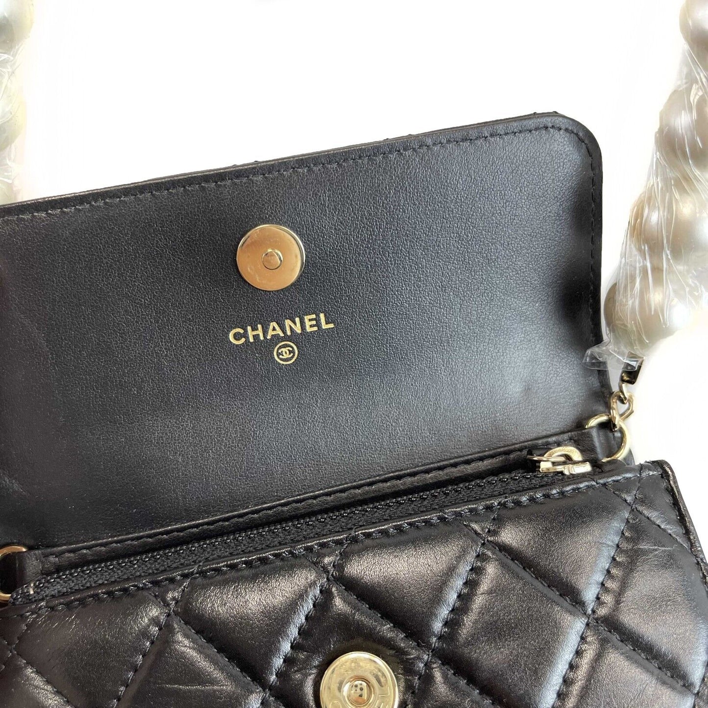 Chanel NEW Wallet on Chain Mini Black Giant Pearls Clutch Black Crossbody