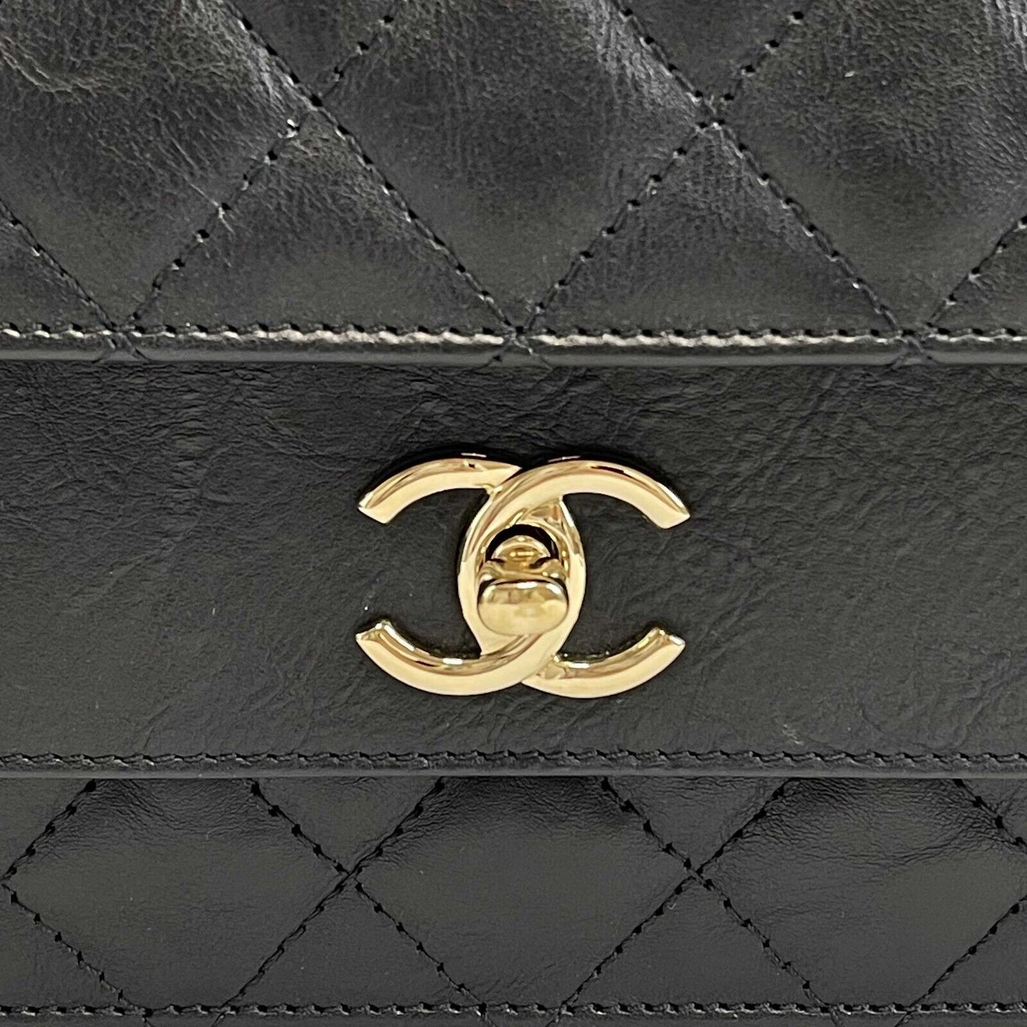 RARE Chanel Double Flap Pocket Medium CC Charm Black Handbag 2017