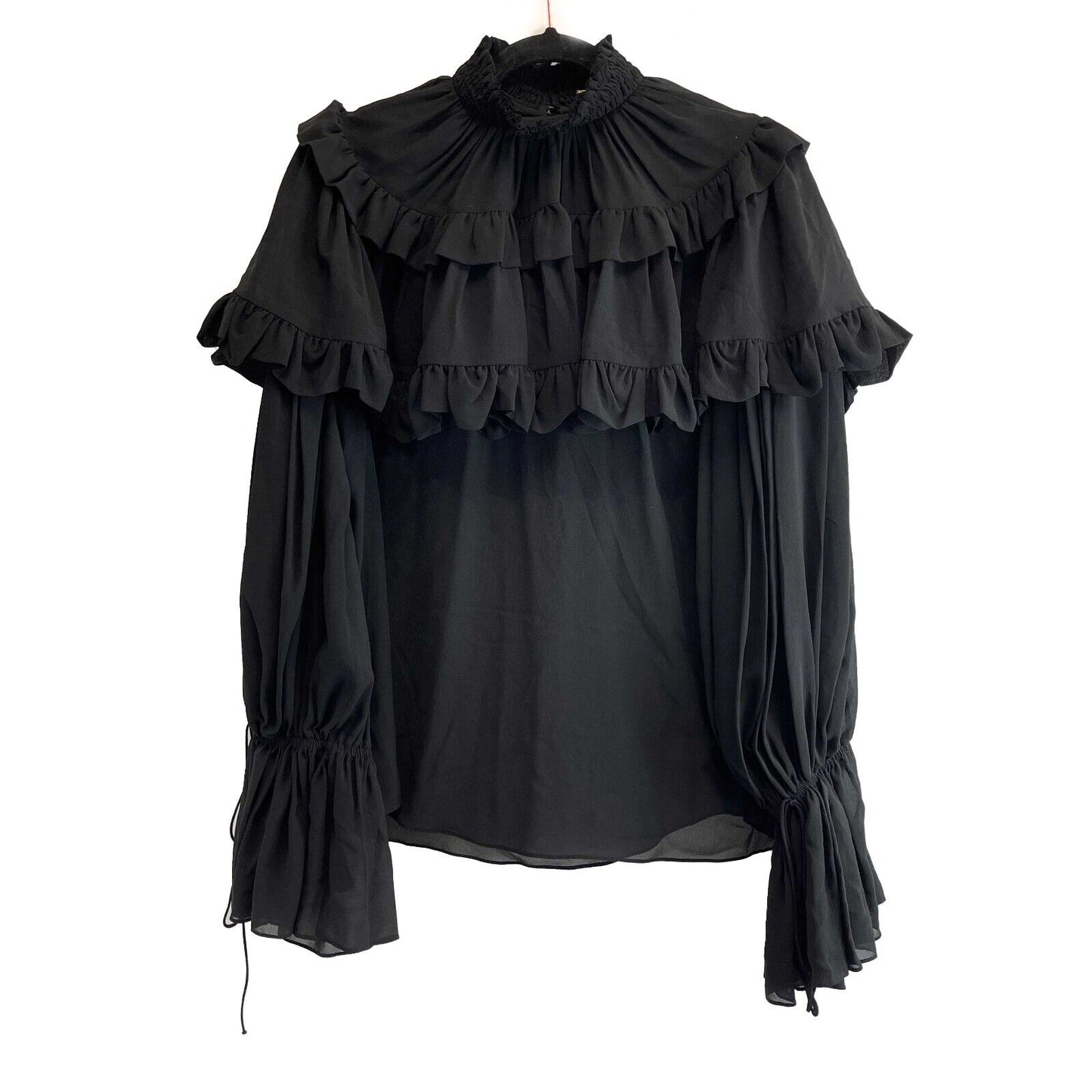 Saint Laurent Excellent Tiered Ruffled Silk Blouse Black - 34 US 4 Top