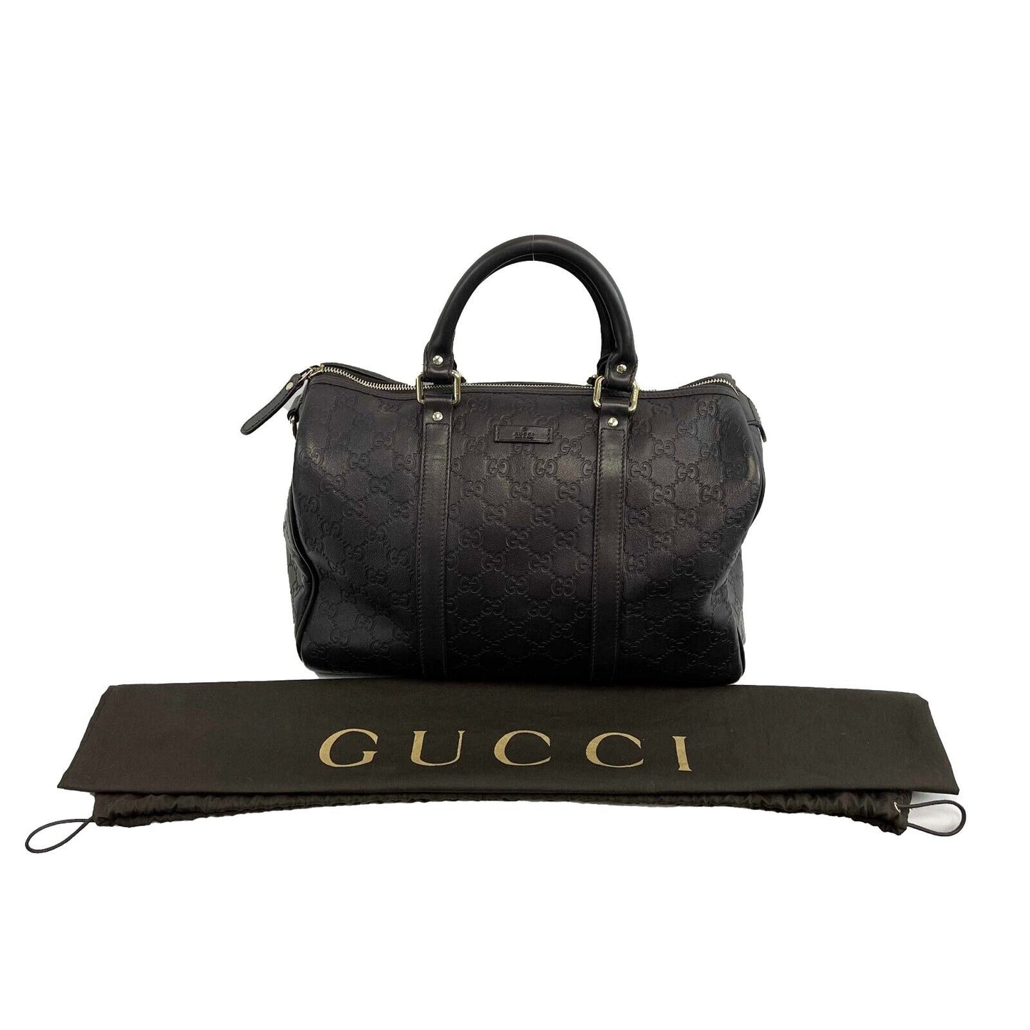Gucci - Embossed Leather Monogram Speedy Medium Brown Top Handle Bag