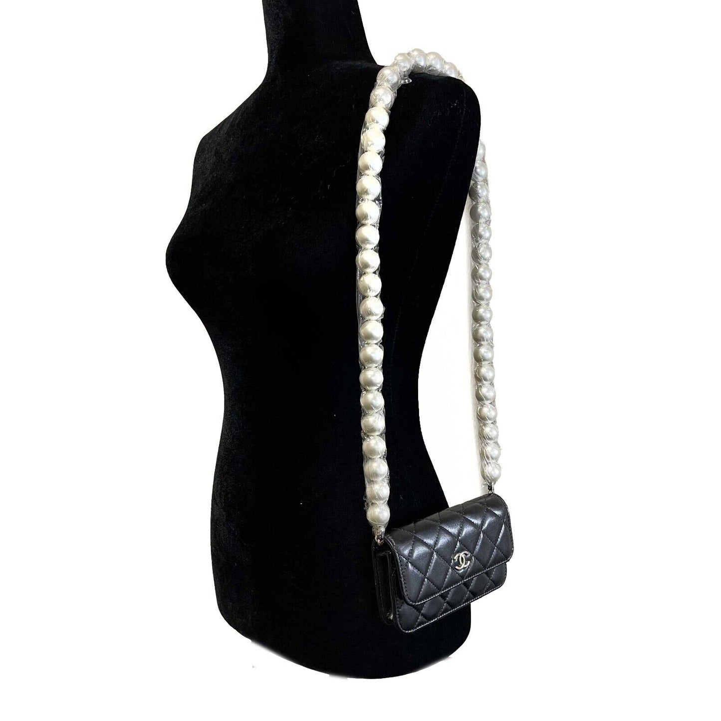 Chanel NEW Wallet on Chain Mini Black Giant Pearls Clutch Black Crossbody