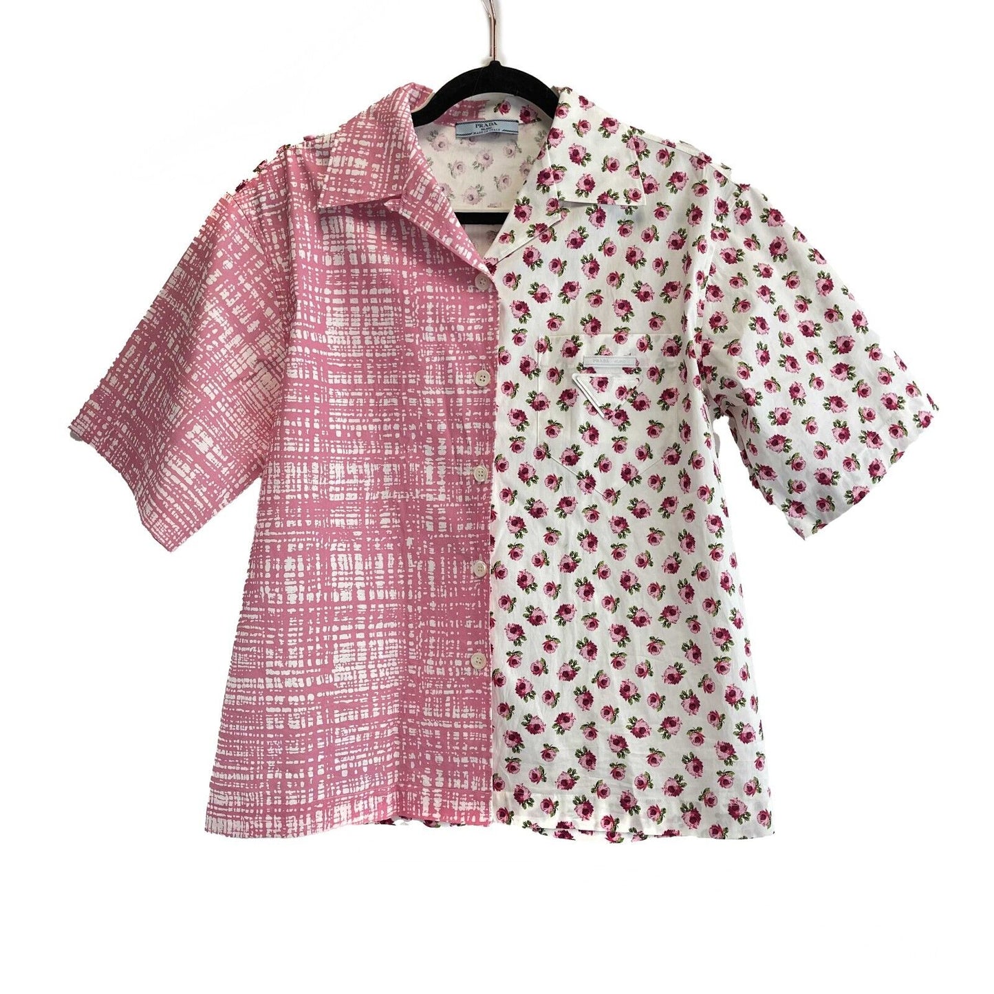 Prada Double Match poplin Button up shirt Rose Plaid 38 US 2 Excellent
