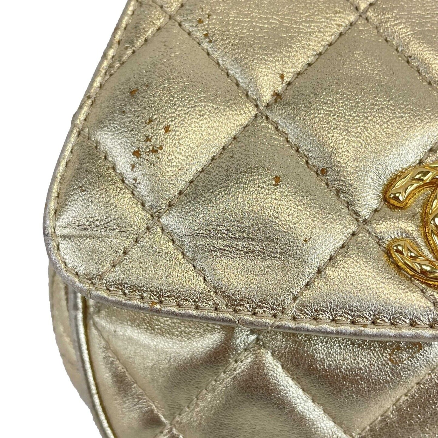CHANEL - Mini Flap Bag Vintage Chain Metallic Gold CC Leather Quilted Crossbody