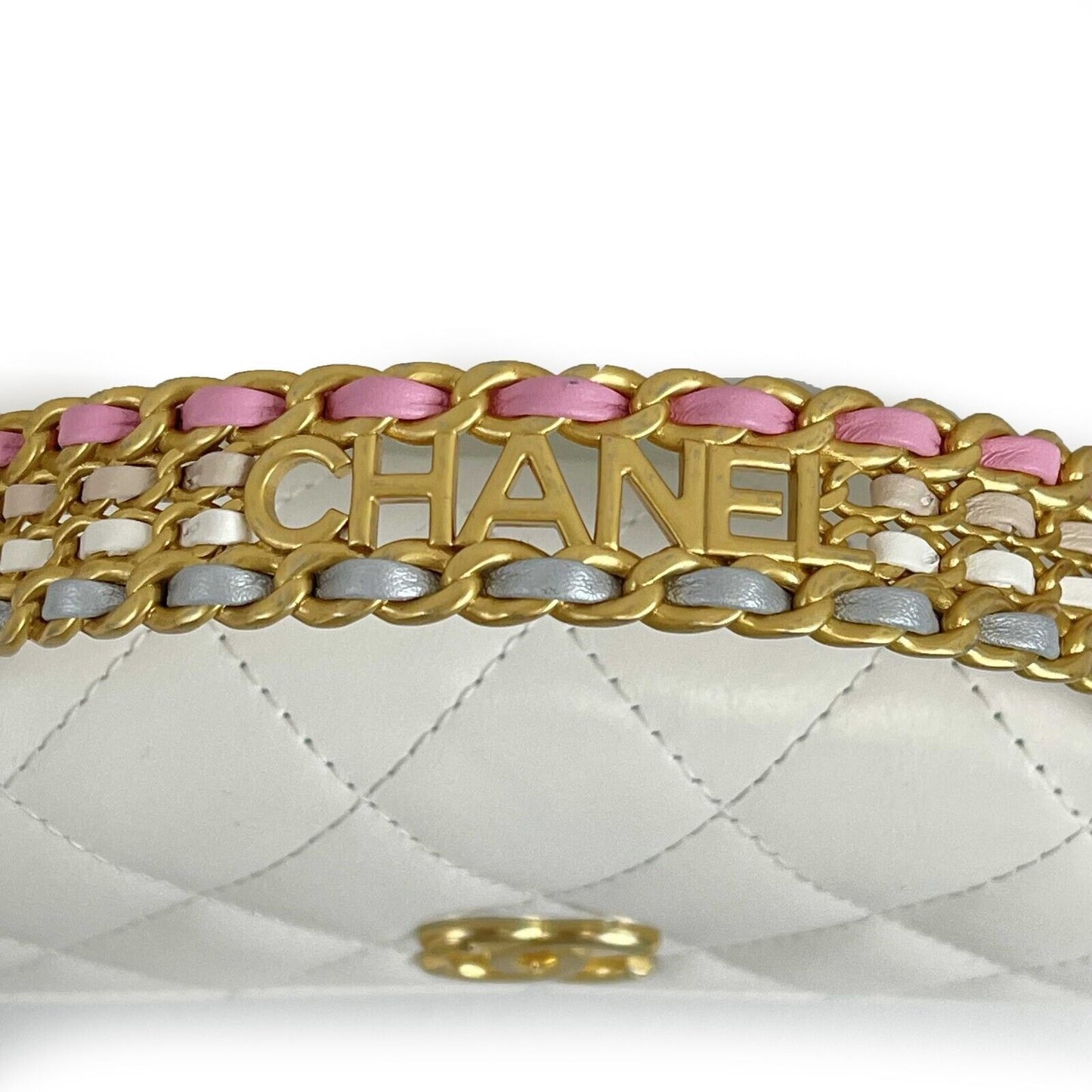 CHANEL - Phone Holder Quilted White Lambskin CC ‘CHANEL’ Top Handle / Crossbody