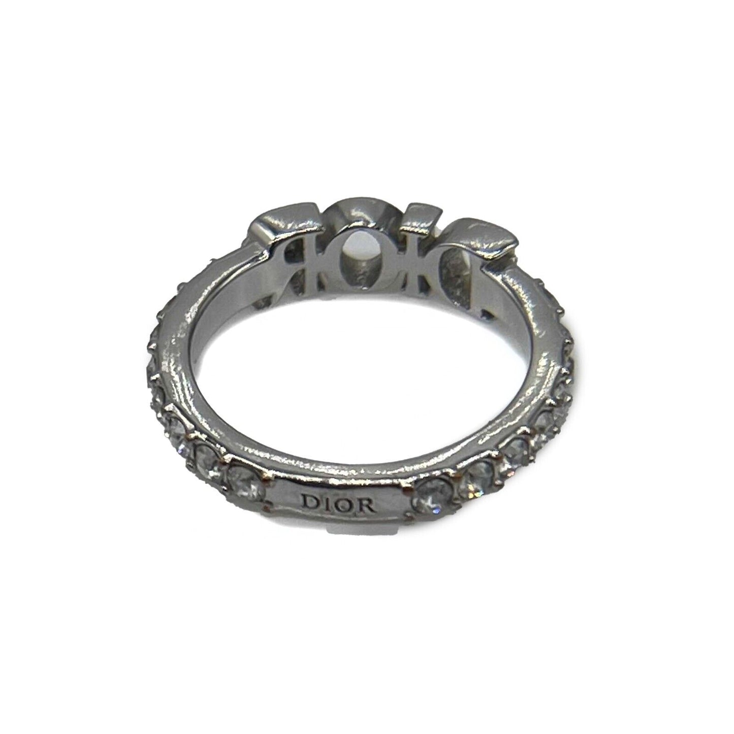 Christian Dior Dio(r)evolution Silver Finish Metal White Crystal Ring Size M 6