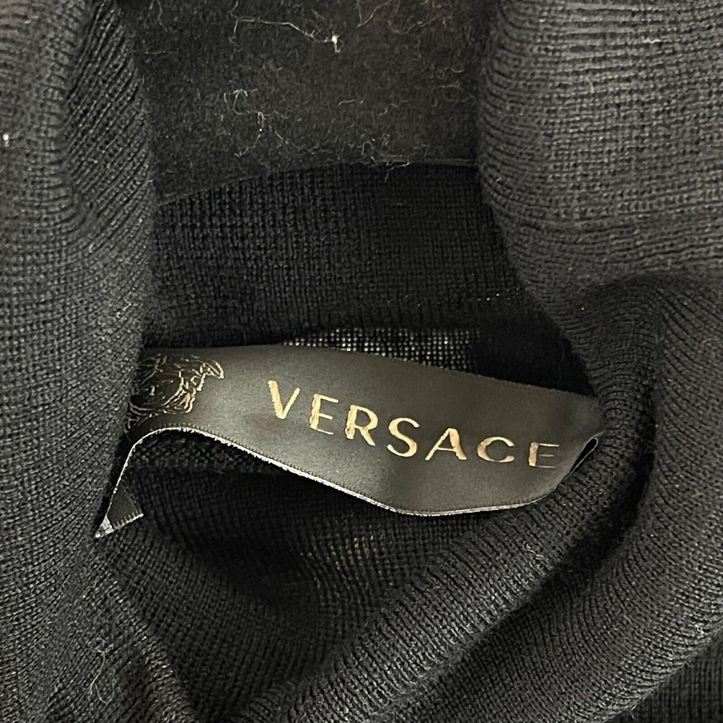 Versace Studded Crystal Gothic Cross Turtleneck Black Top 38 US 2 NEW