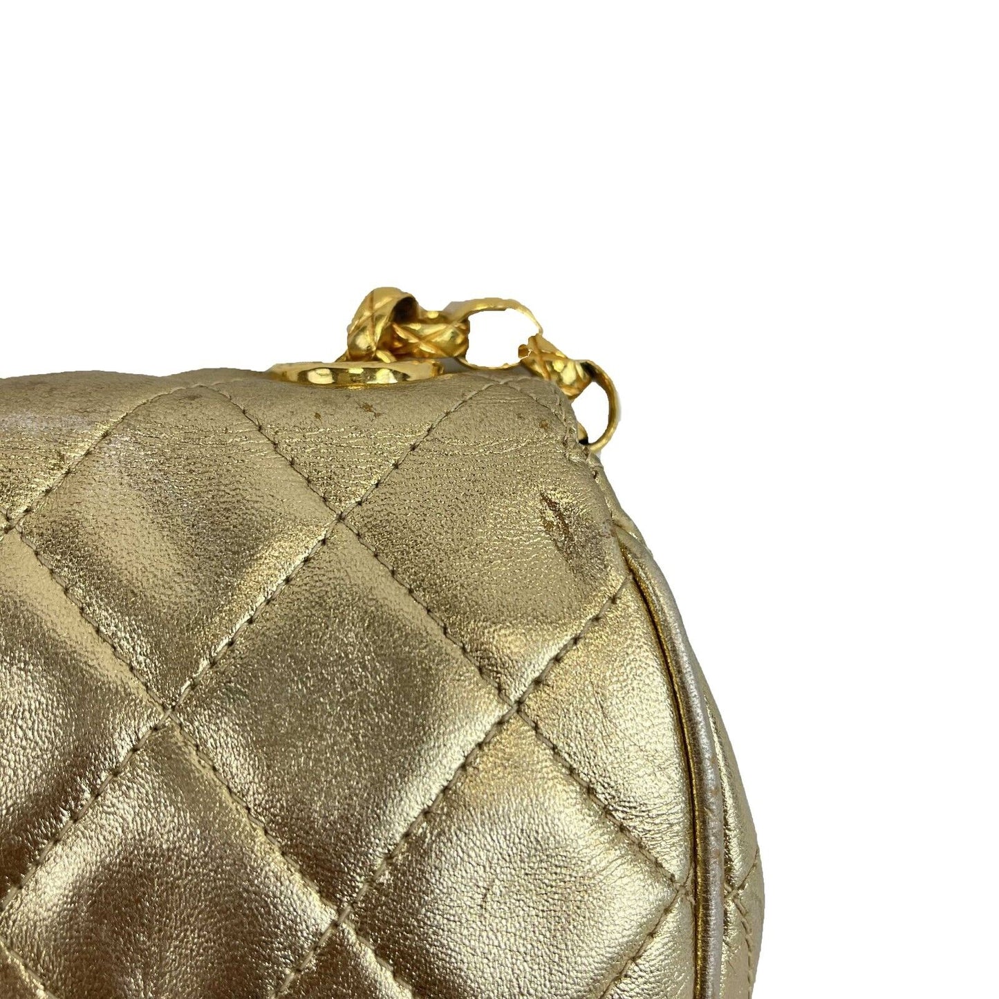 CHANEL - Mini Flap Bag Vintage Chain Metallic Gold CC Leather Quilted Crossbody