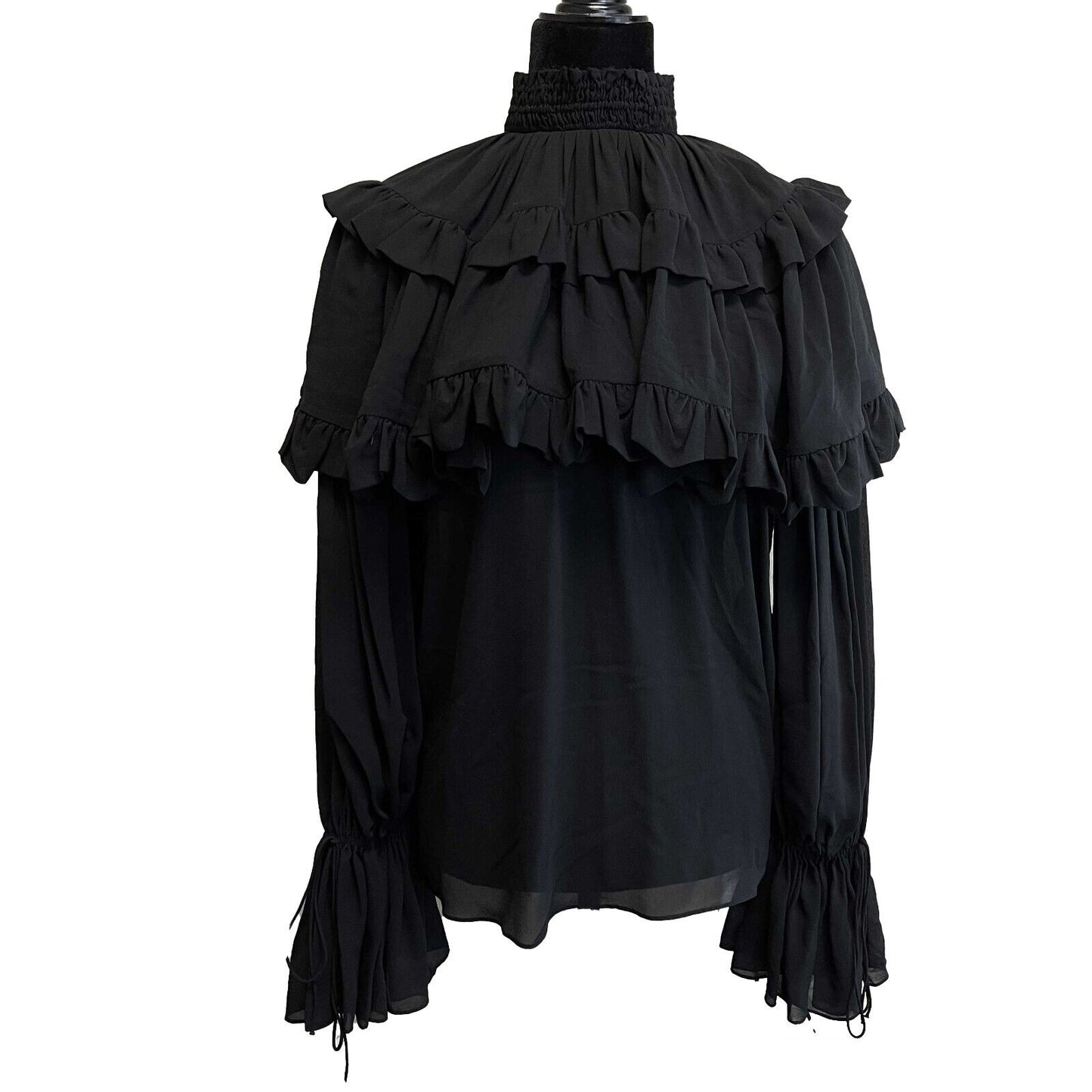 Saint Laurent Excellent Tiered Ruffled Silk Blouse Black - 34 US 4 Top