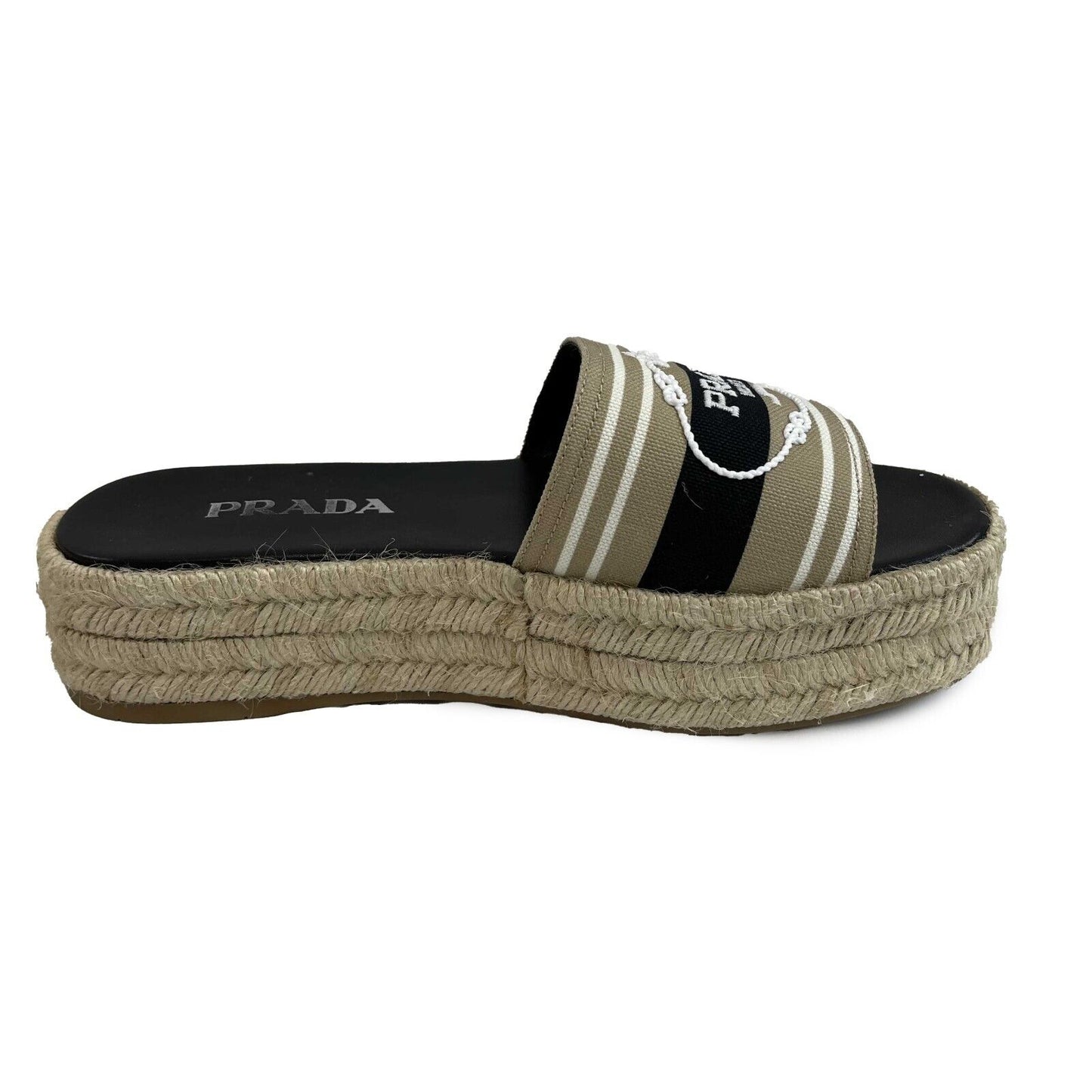 Prada Excellent Corda Espadrille Slide Embroidered Strip Platform 39.5 US 9.5