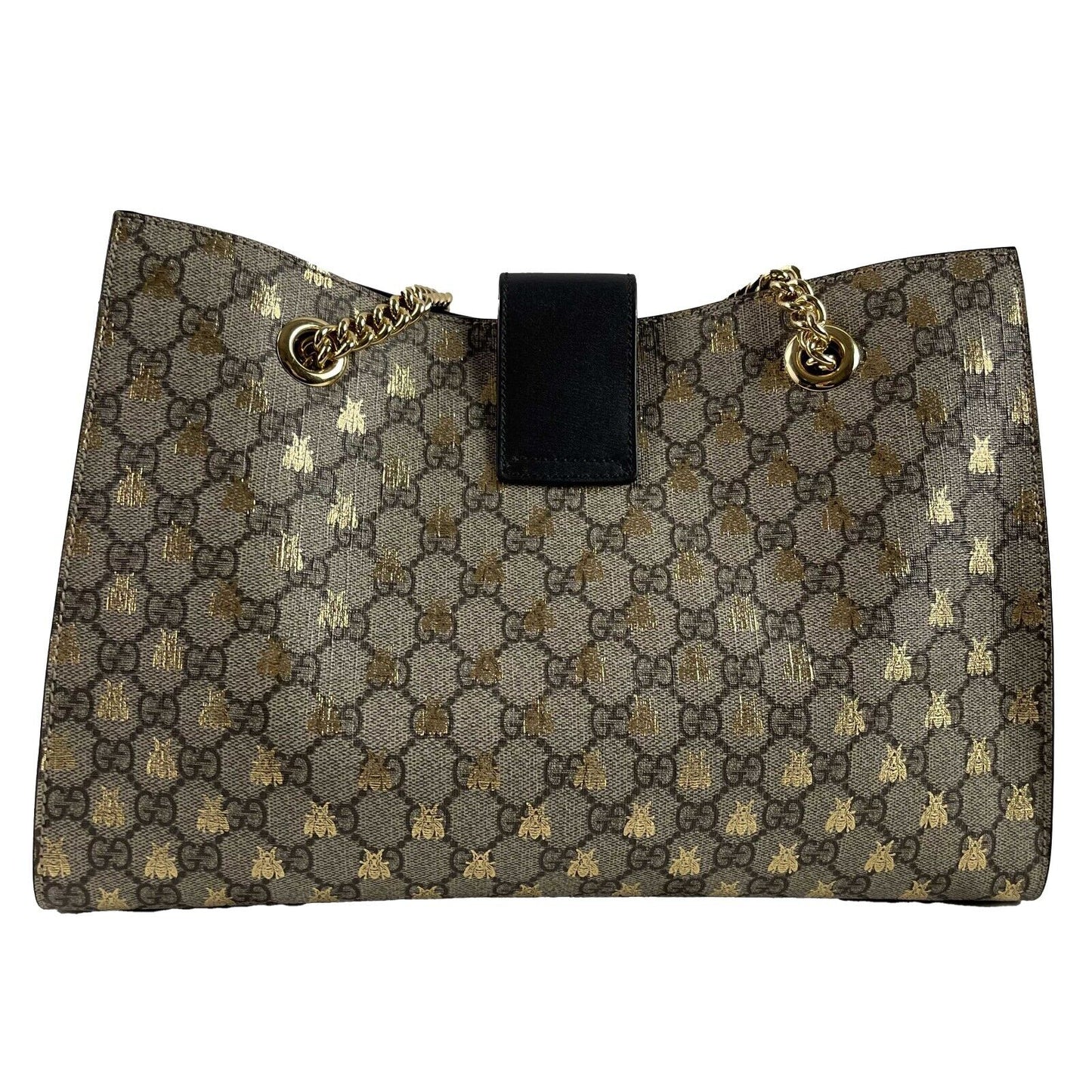 Gucci Padlock Chain Tote GG Supreme Monogram Bees Medium Brown Handbag Excellent