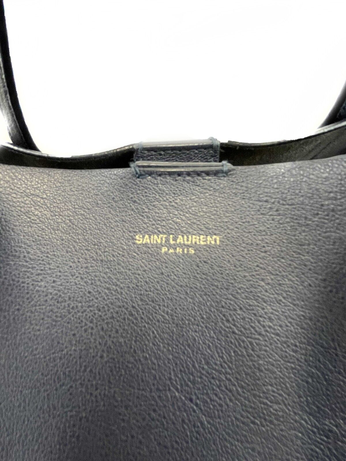 Saint Laurent Large Leather Shopper Tote - Navy Blue Shoulder Bag