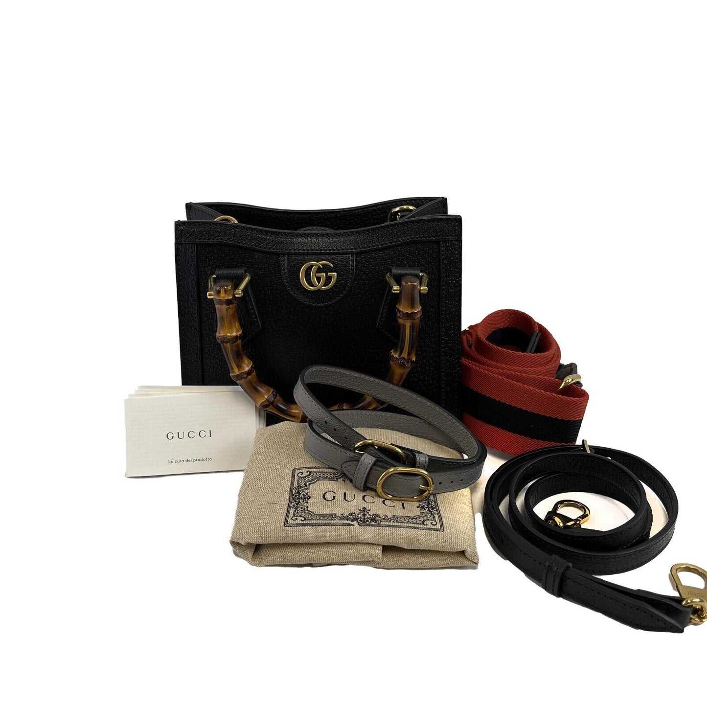 Gucci Excellent Mini Diana NM Bamboo Handle Tote Black Crossbody Bag