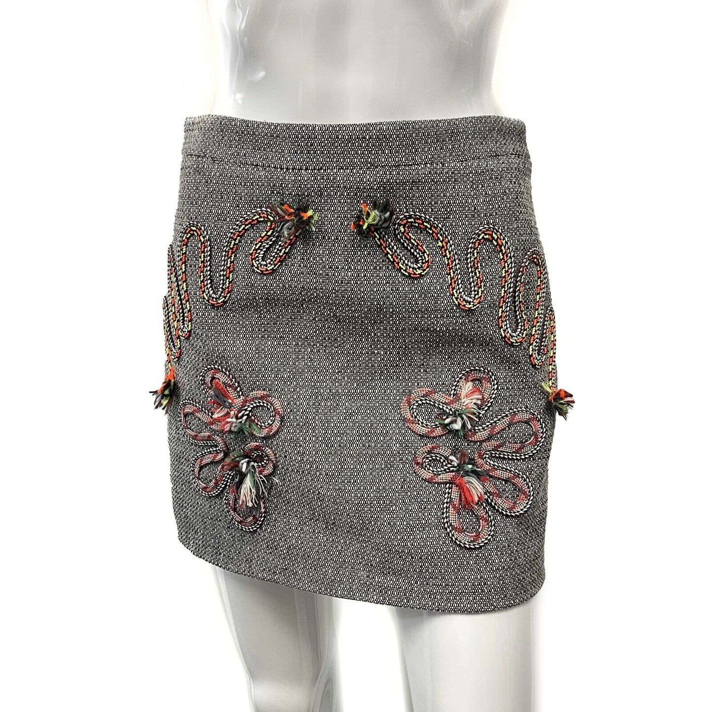 Stella McCartney Wool Mini Grey Tweed Embroidered Mini Skirt 38 US 4-6 Small