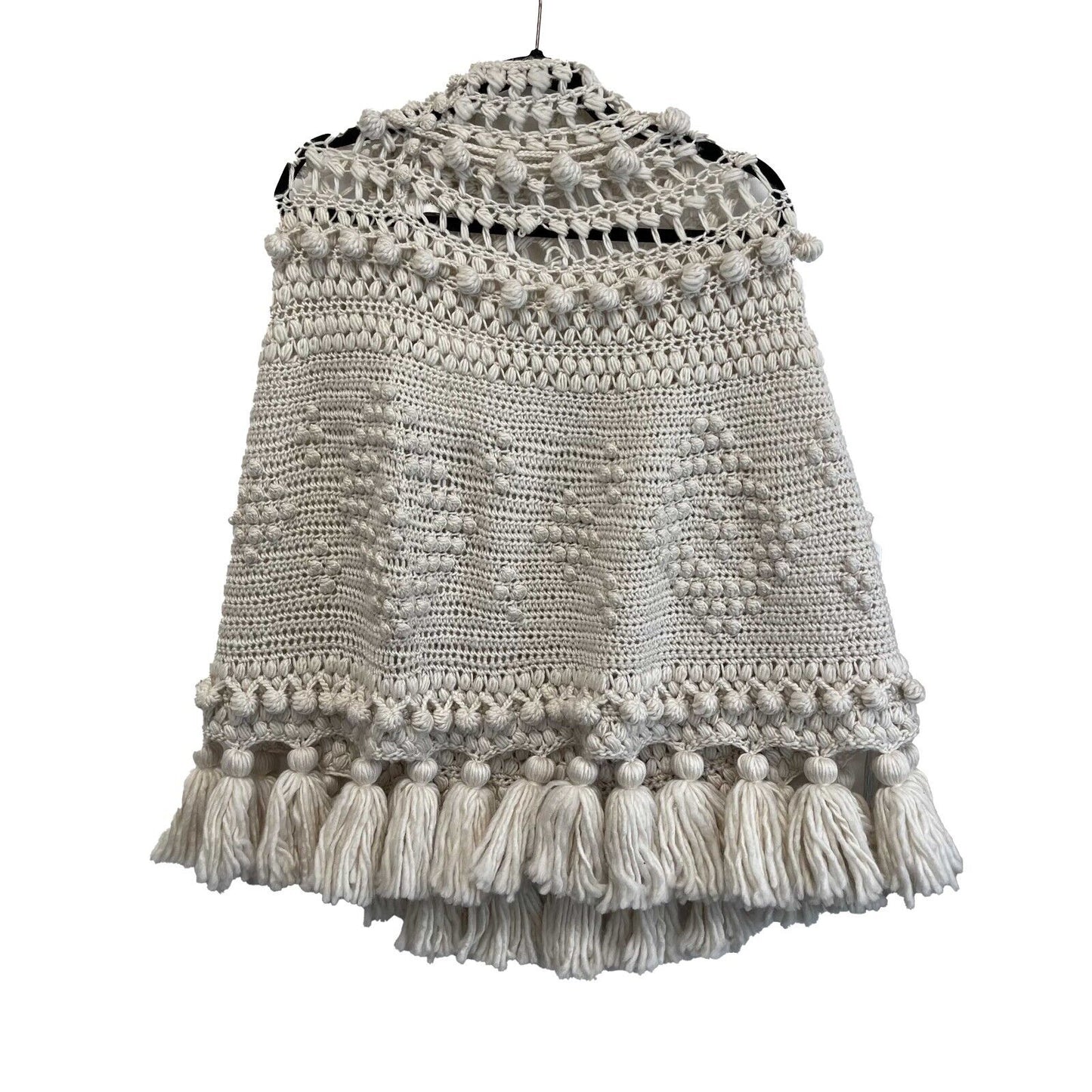 Zimmermann NEW 2022/23 FW pompon hand knit Crocheted poncho cape O/S Cream