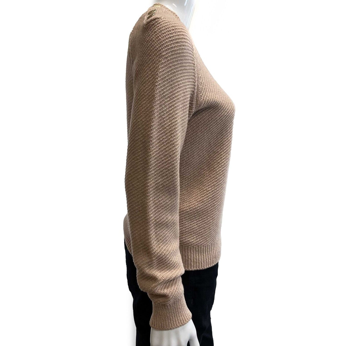 Chanel 16A Rome Camel Jumper Sweater Logo Buttons Beige 34 US 2 Pristine