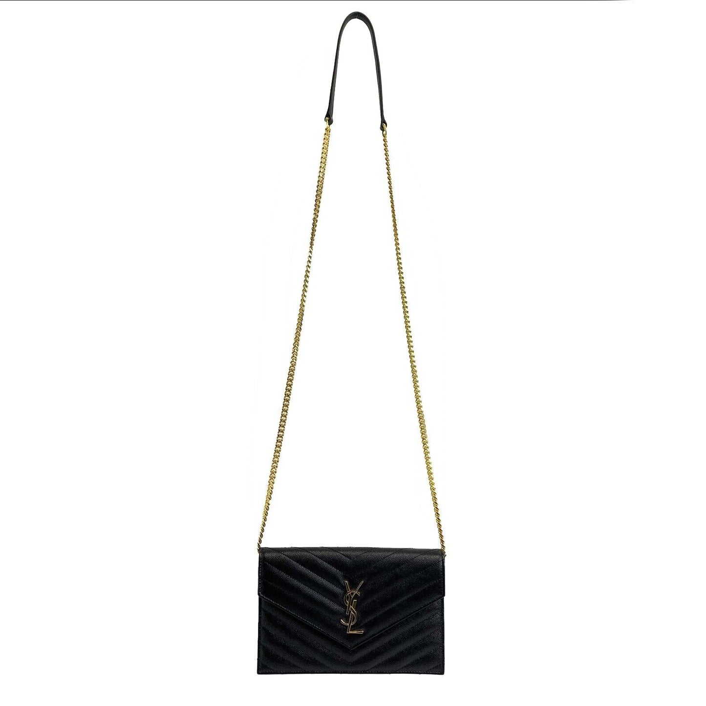 Saint Laurent - YSL Monogram Quilted Leather Black Wallet on a Chain