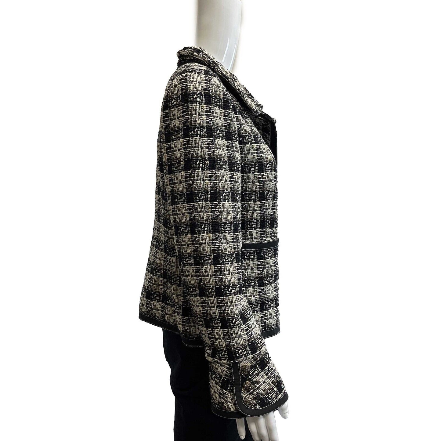 Chanel 08A Tweed Checked Metallic Blazer White & Black Jacket 46 US 14