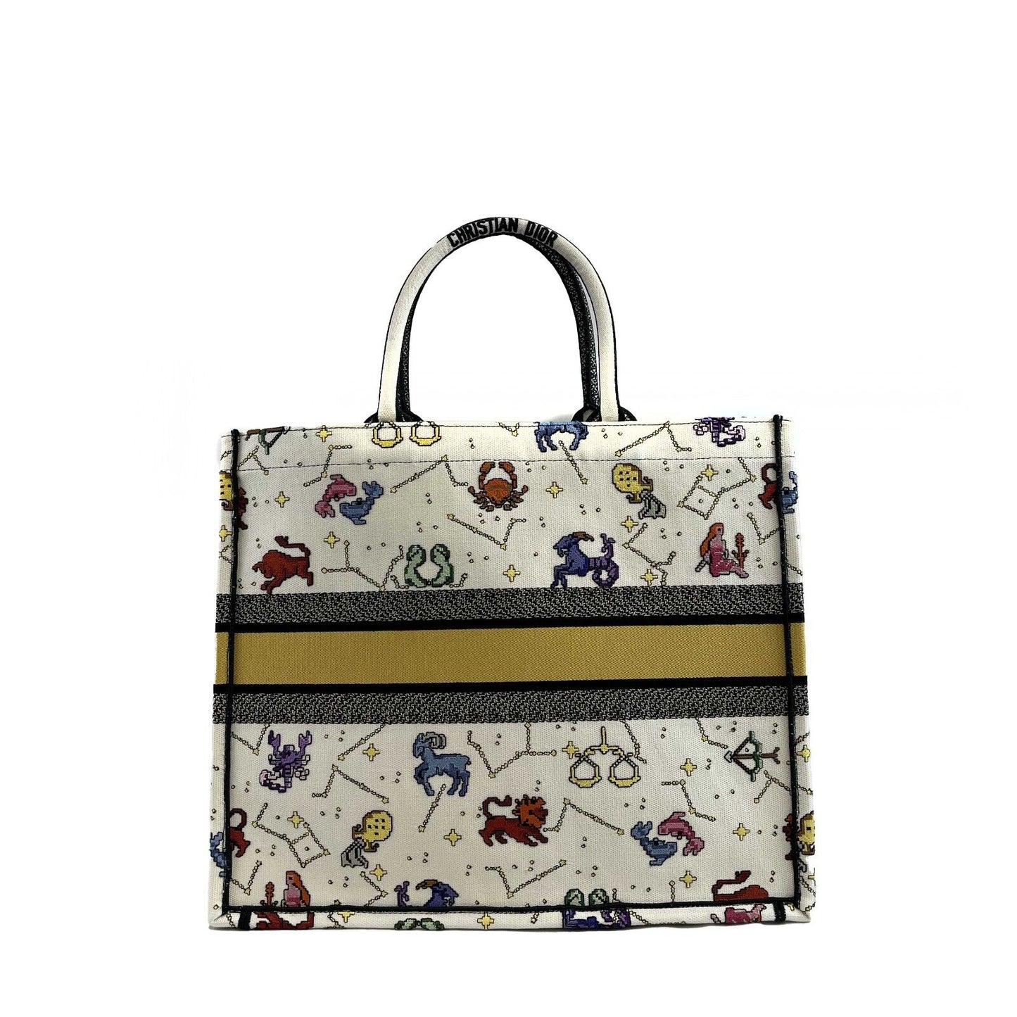 Christian Dior - NEW 2022 Large Pixel Zodiac Embroidered Canvas Book Tote
