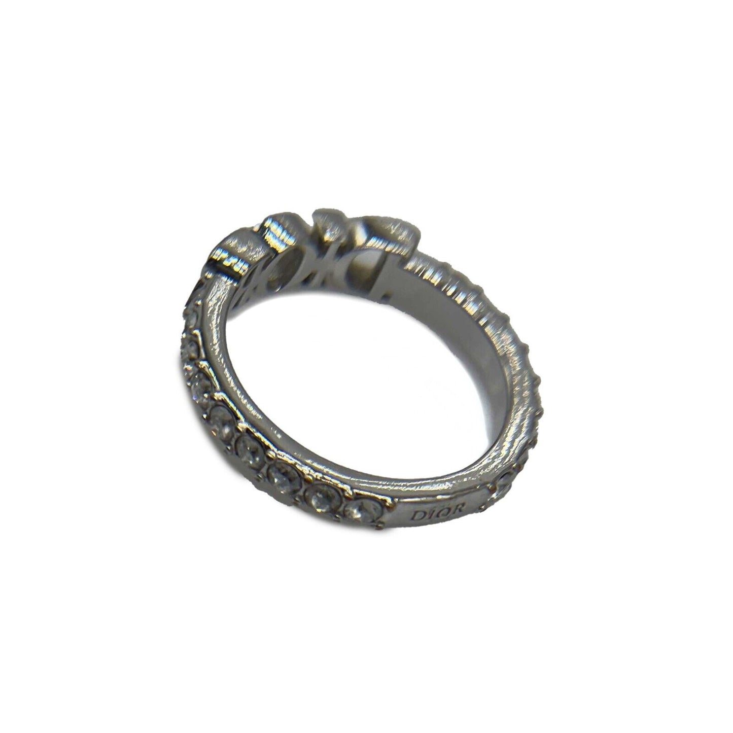 Christian Dior Dio(r)evolution Silver Finish Metal White Crystal Ring Size M 6