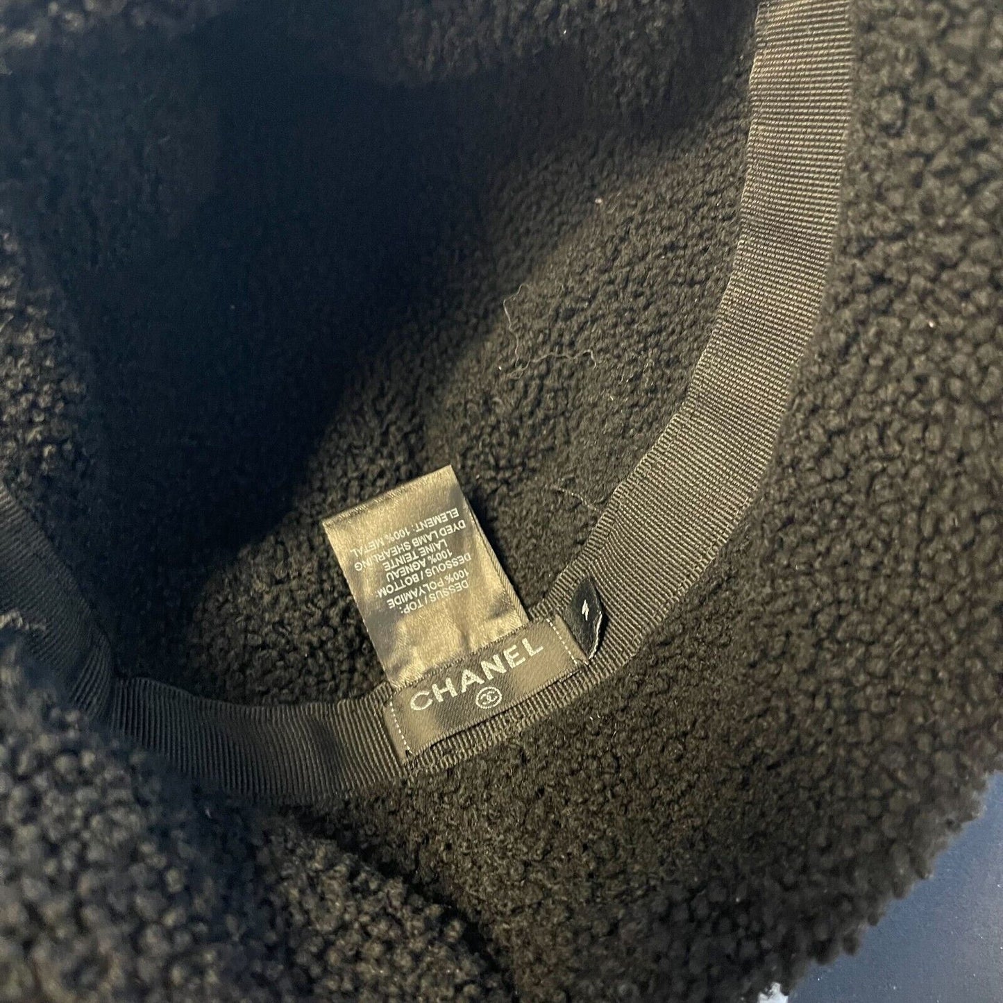 CHANEL Good Gorgeous CHANEL Shearling / Nylon Trapper Hat Gray / White M