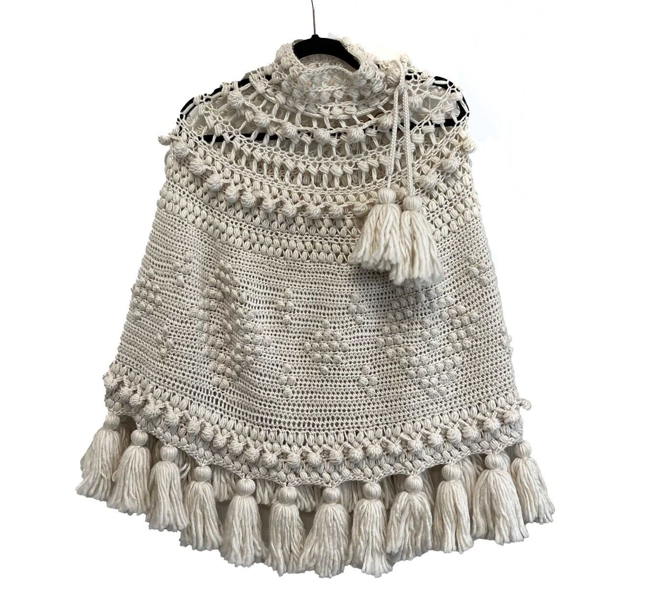 Zimmermann NEW 2022/23 FW pompon hand knit Crocheted poncho cape O/S Cream